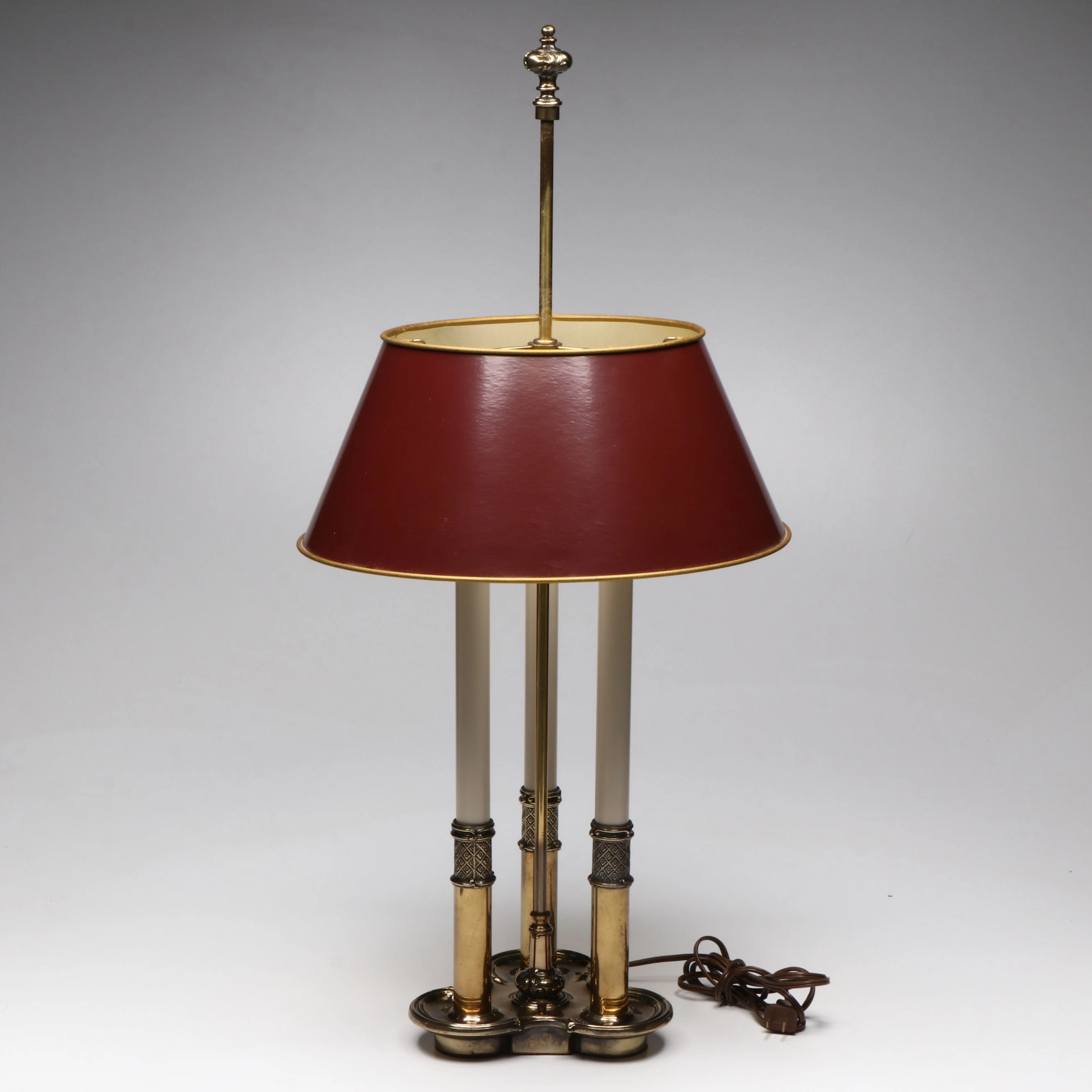Stiffel Neoclassical Style Bouillotte Table Lamp with Oxblood Toleware Shade