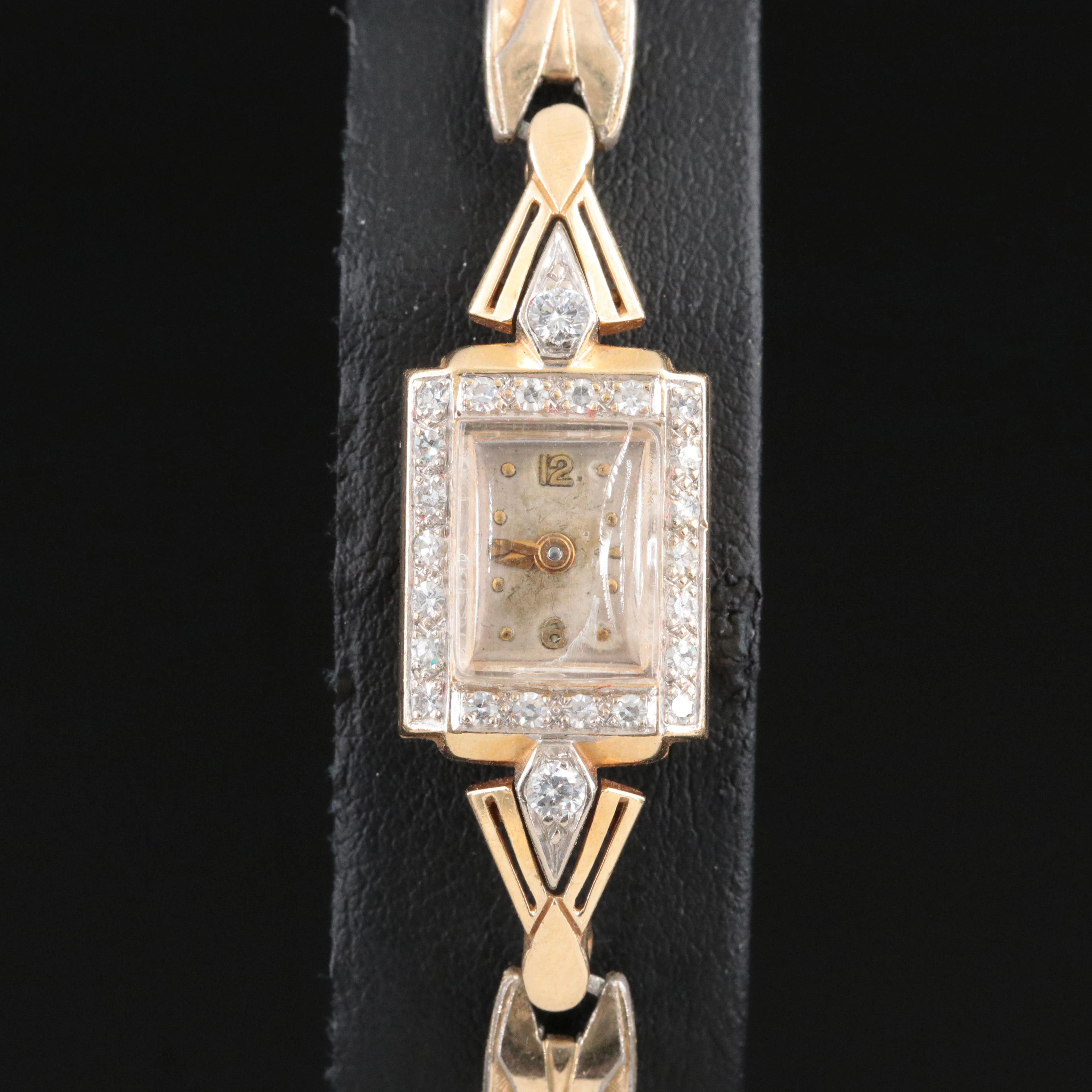 14K and Diamond Girard Perregaux Vintage Stem Wind Watch