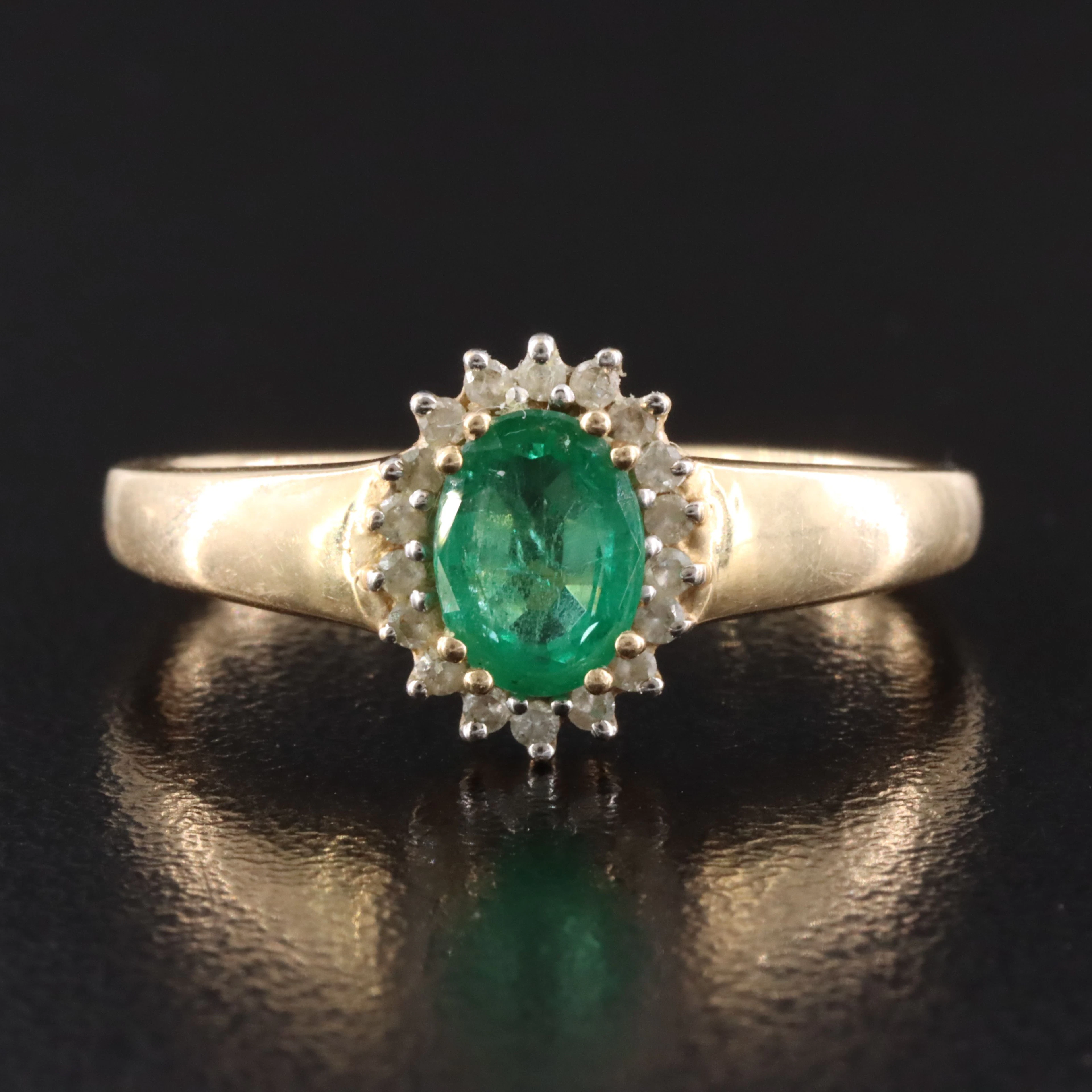 14K Emerald with Diamond Halo Ring