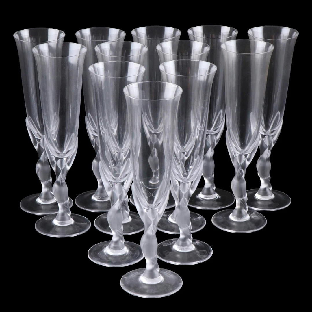 Igor Carl Fabergé for Franklin Mint "Snow Dove" Crystal Champagne Flutes, 1980s