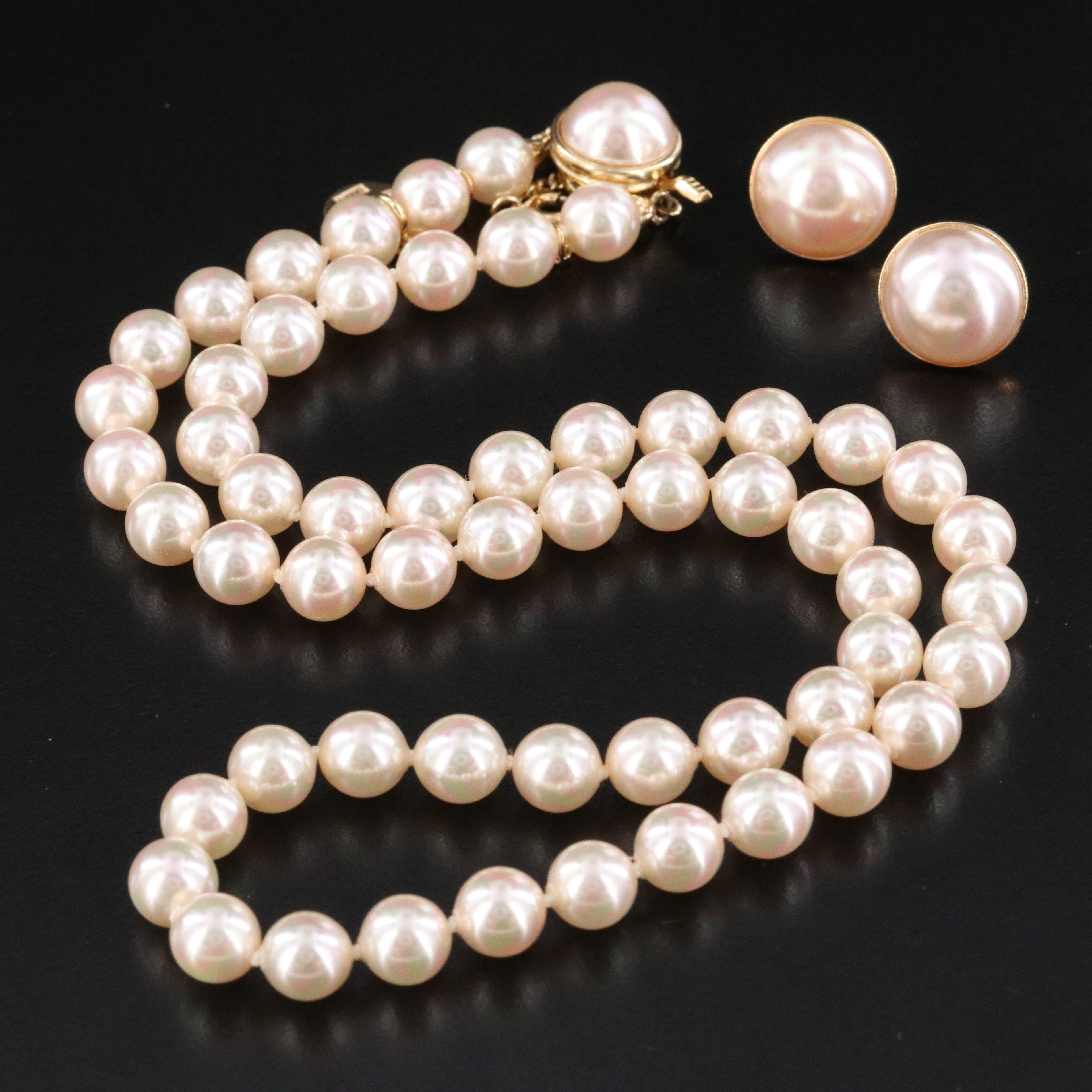 Majorica Sterling Faux Pearl Necklace and Earrings