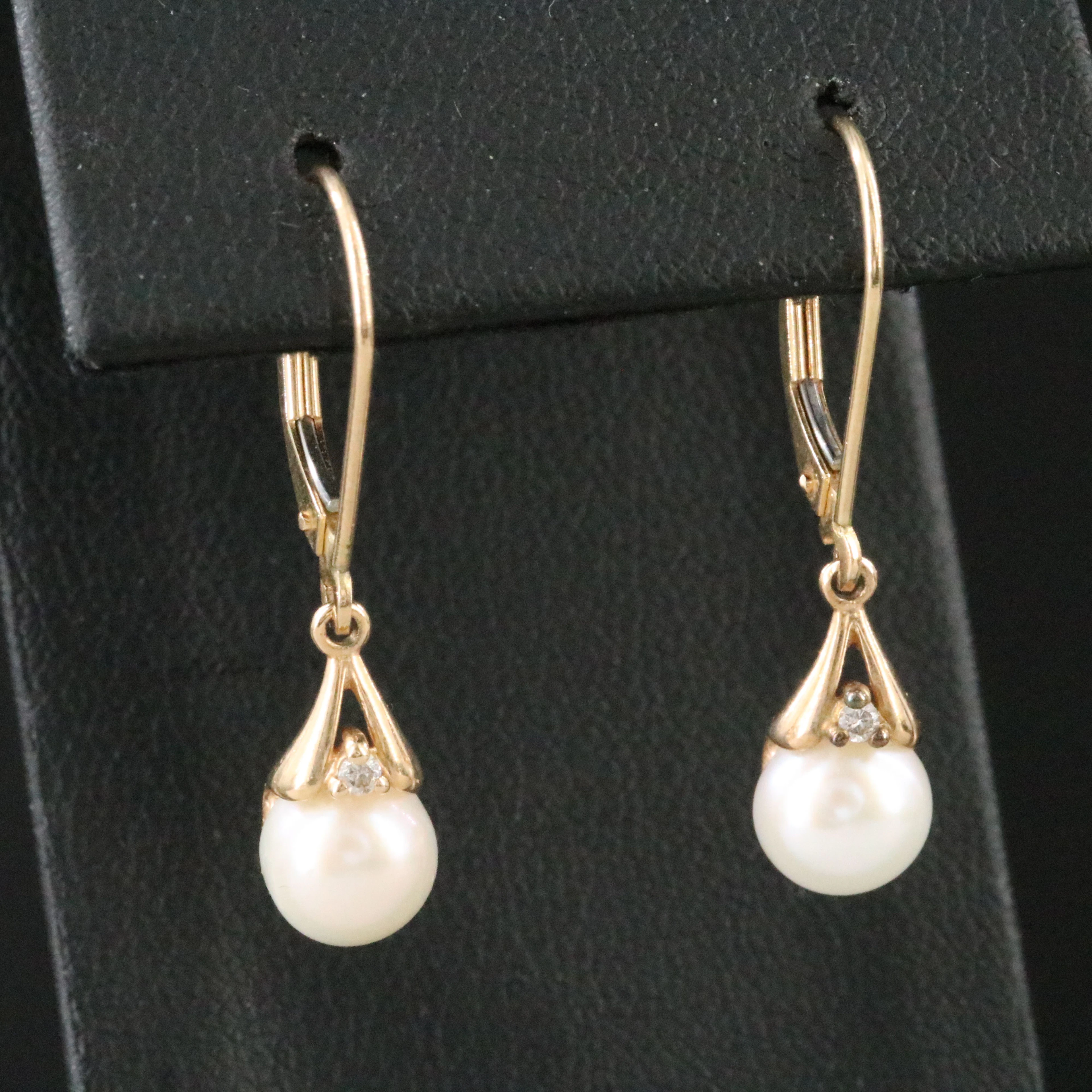 14K Pearl and Diamond Drop Earrings