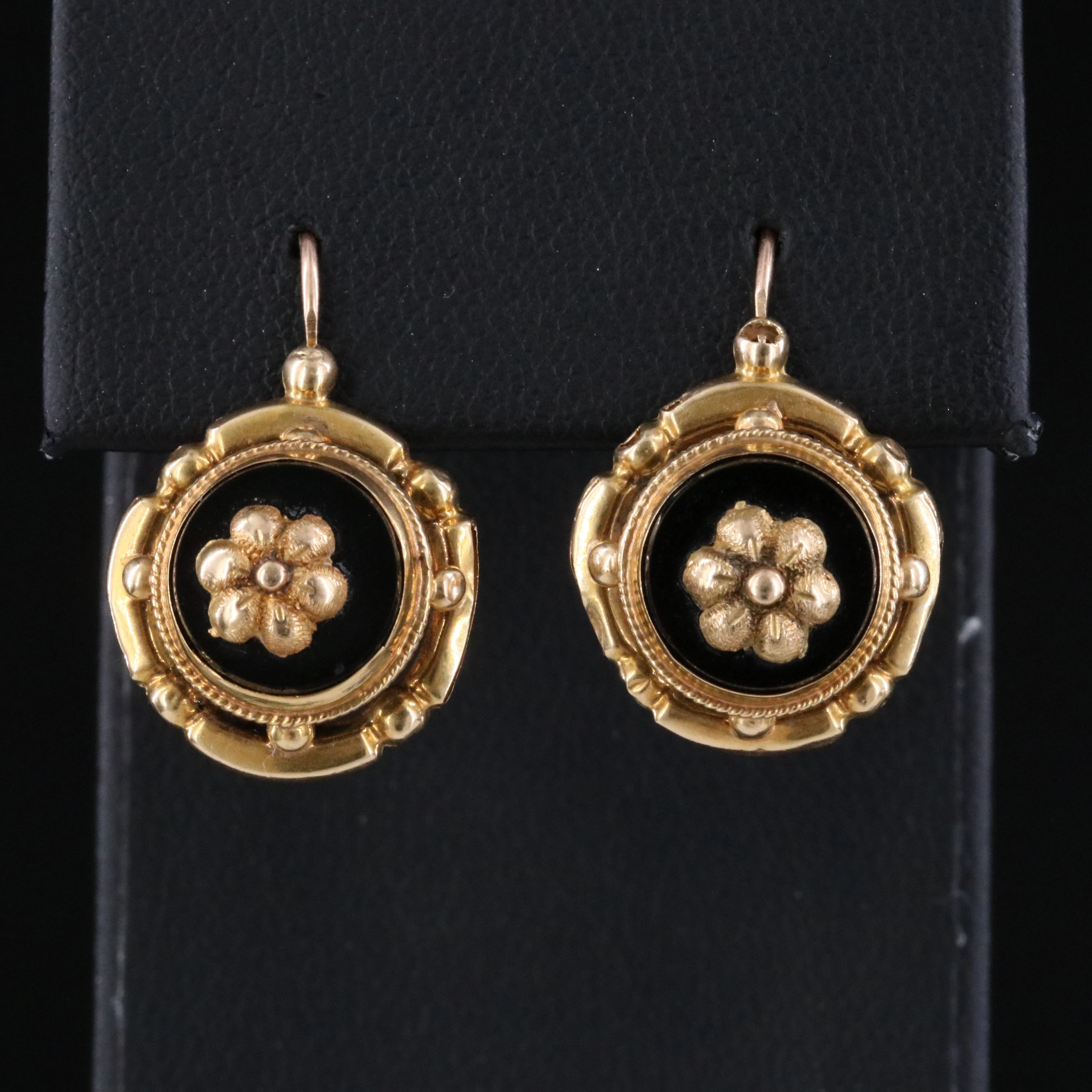 French Second Empire 18K Black Onyx Sleeper Earrings