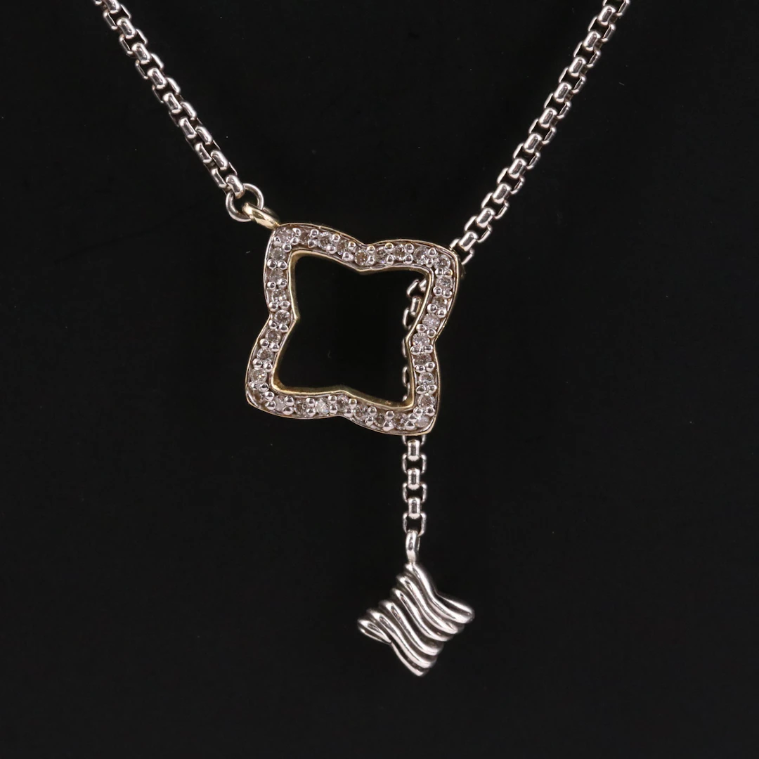 David Yurman Sterling Diamond Quatrefoil Lariat Necklace with 18K Accents