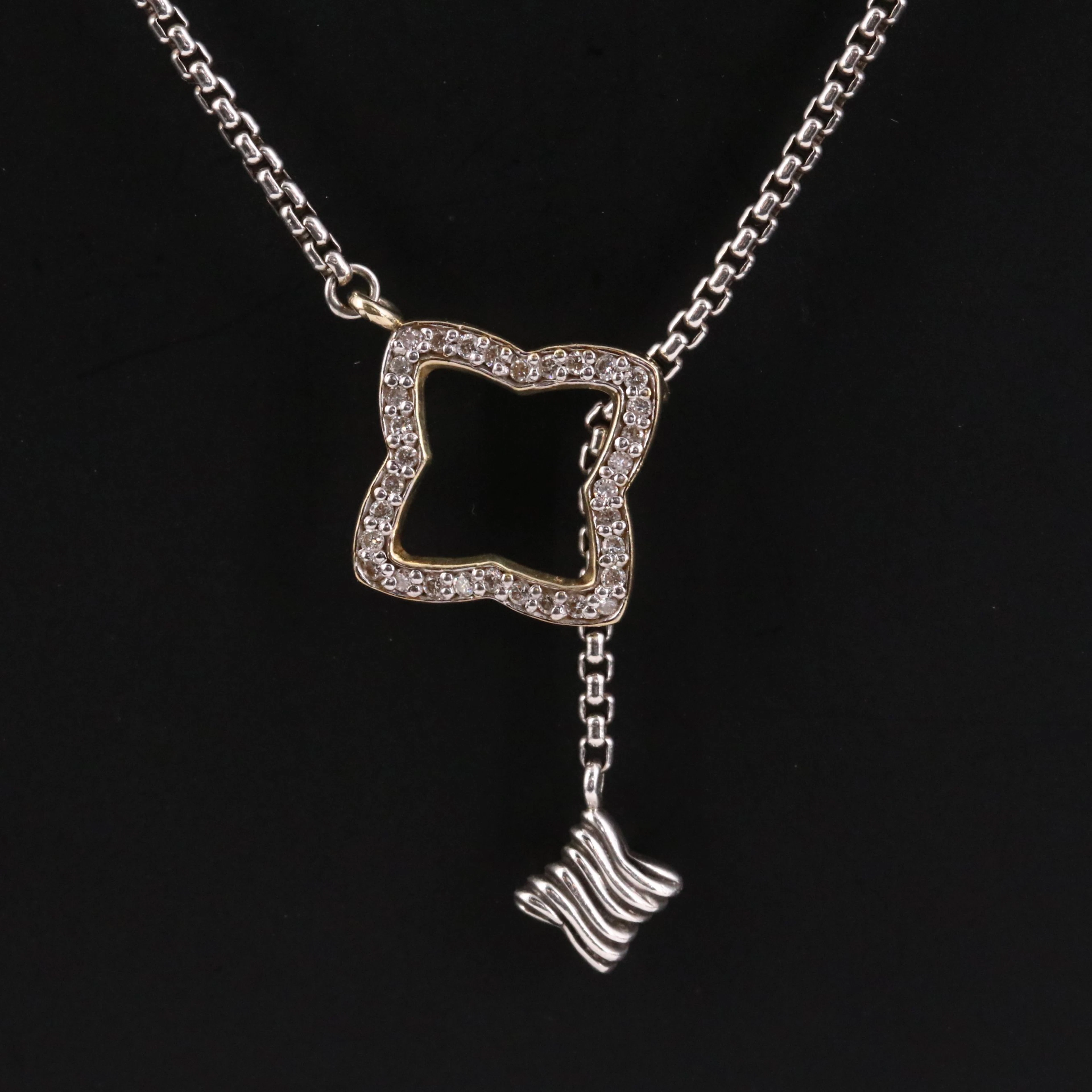 David Yurman Sterling Diamond Quatrefoil Lariat Necklace with 18K Accents