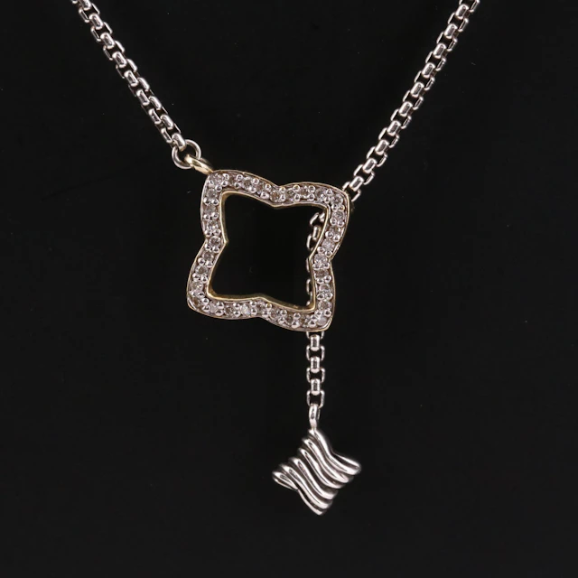 David Yurman Sterling Diamond Quatrefoil Lariat Necklace with 18K Accents