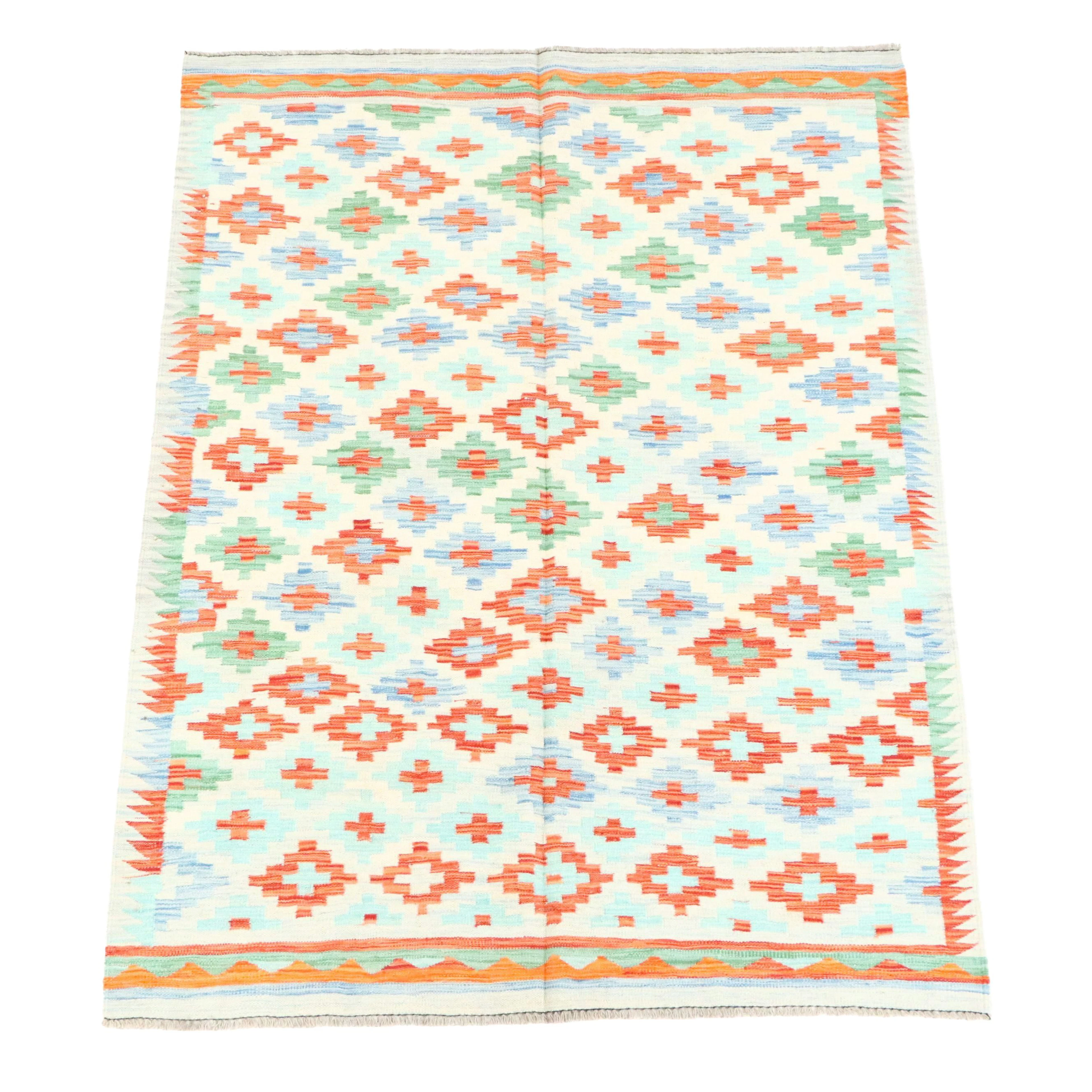 5'1 x 6'10 Handwoven Pakistani Kilim Area Rug