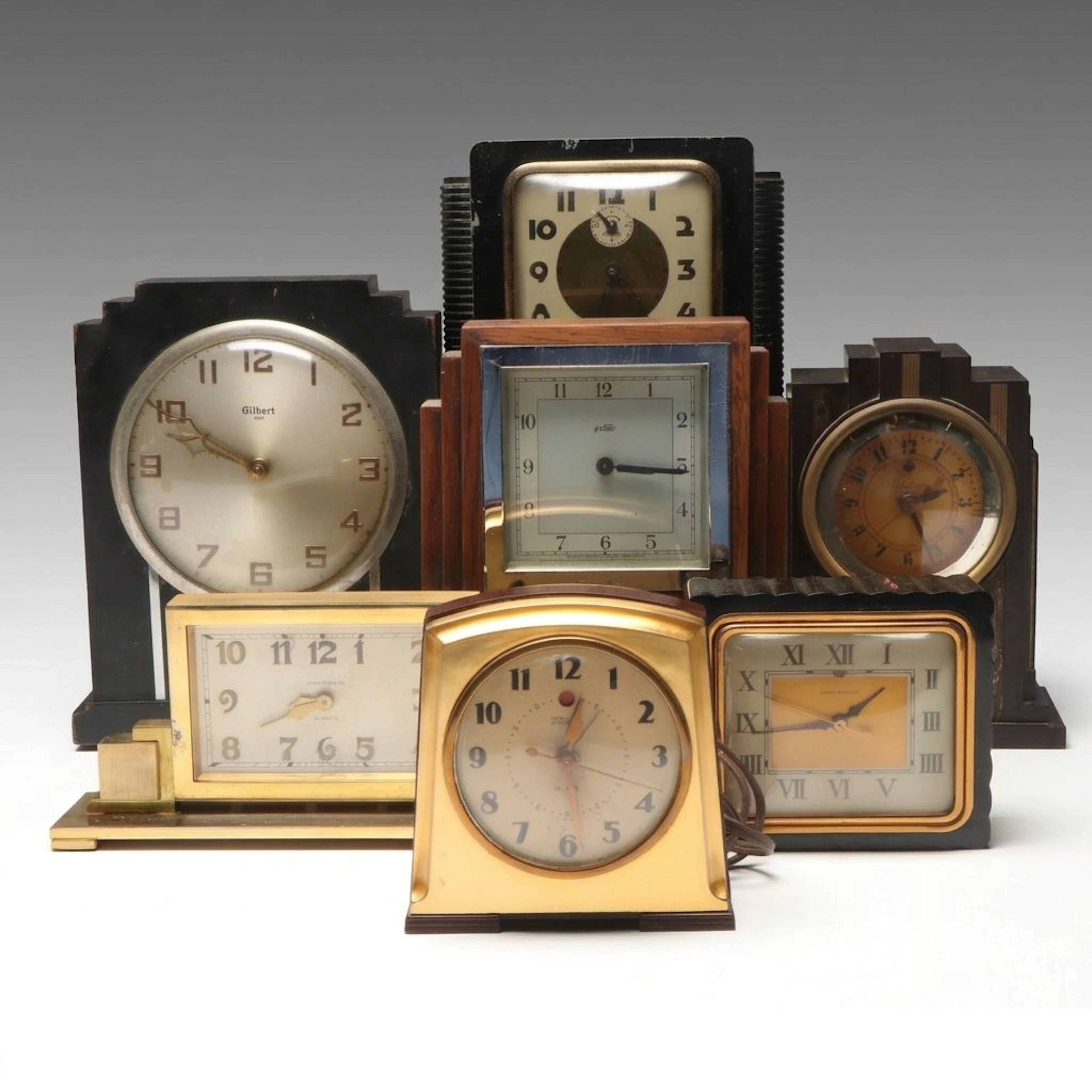 Art Deco Telechron Skyscraper Style Desk Clock with More Vintage Clocks
