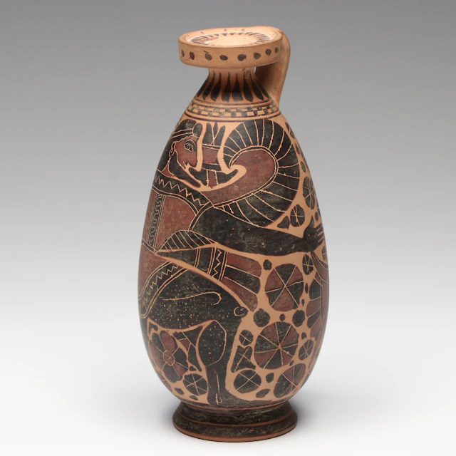 Corinthian Style Black Figure Alabastron Vase, 20th Century