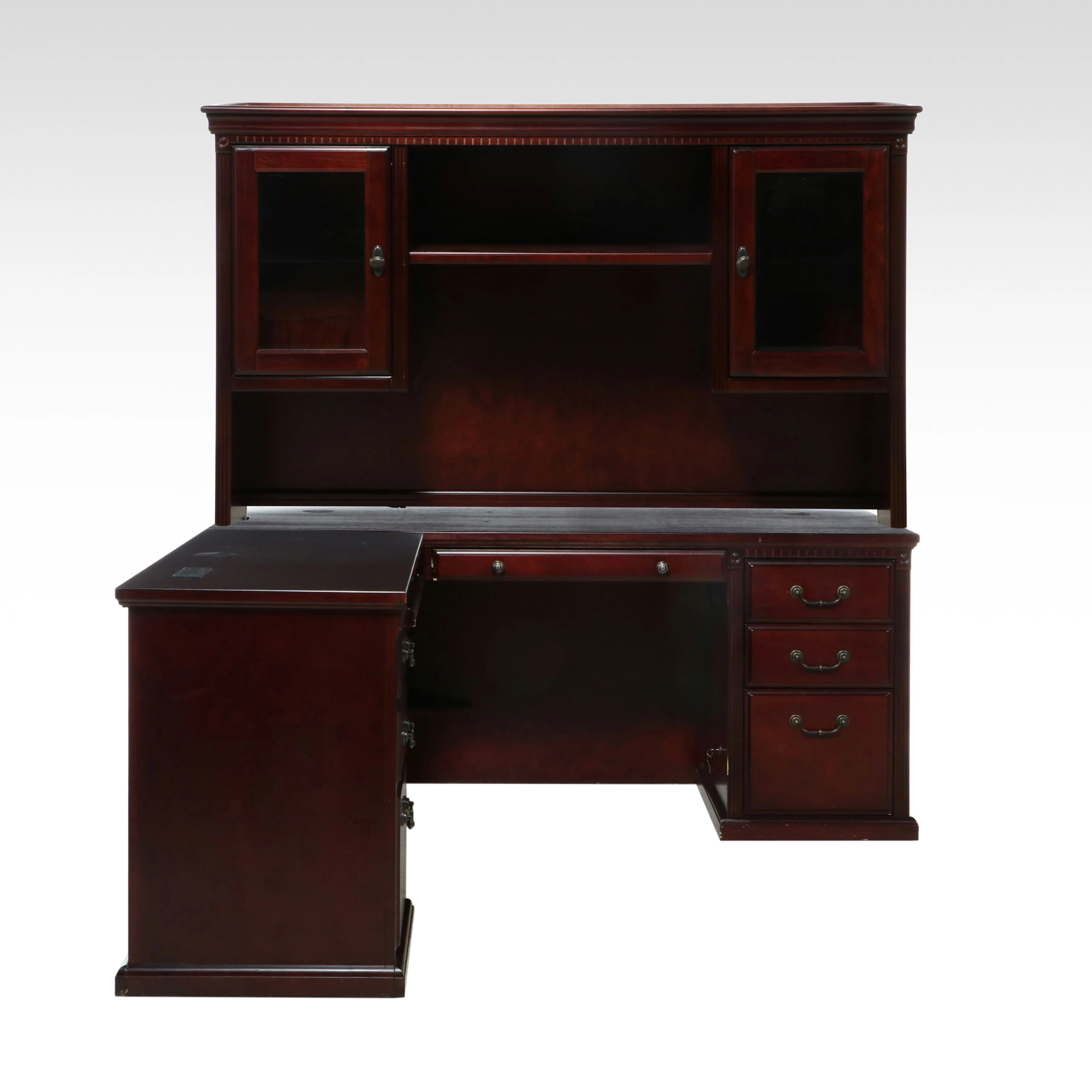 Martin Home Furnishings L-Shaped Mahogany Finish Executive Desk