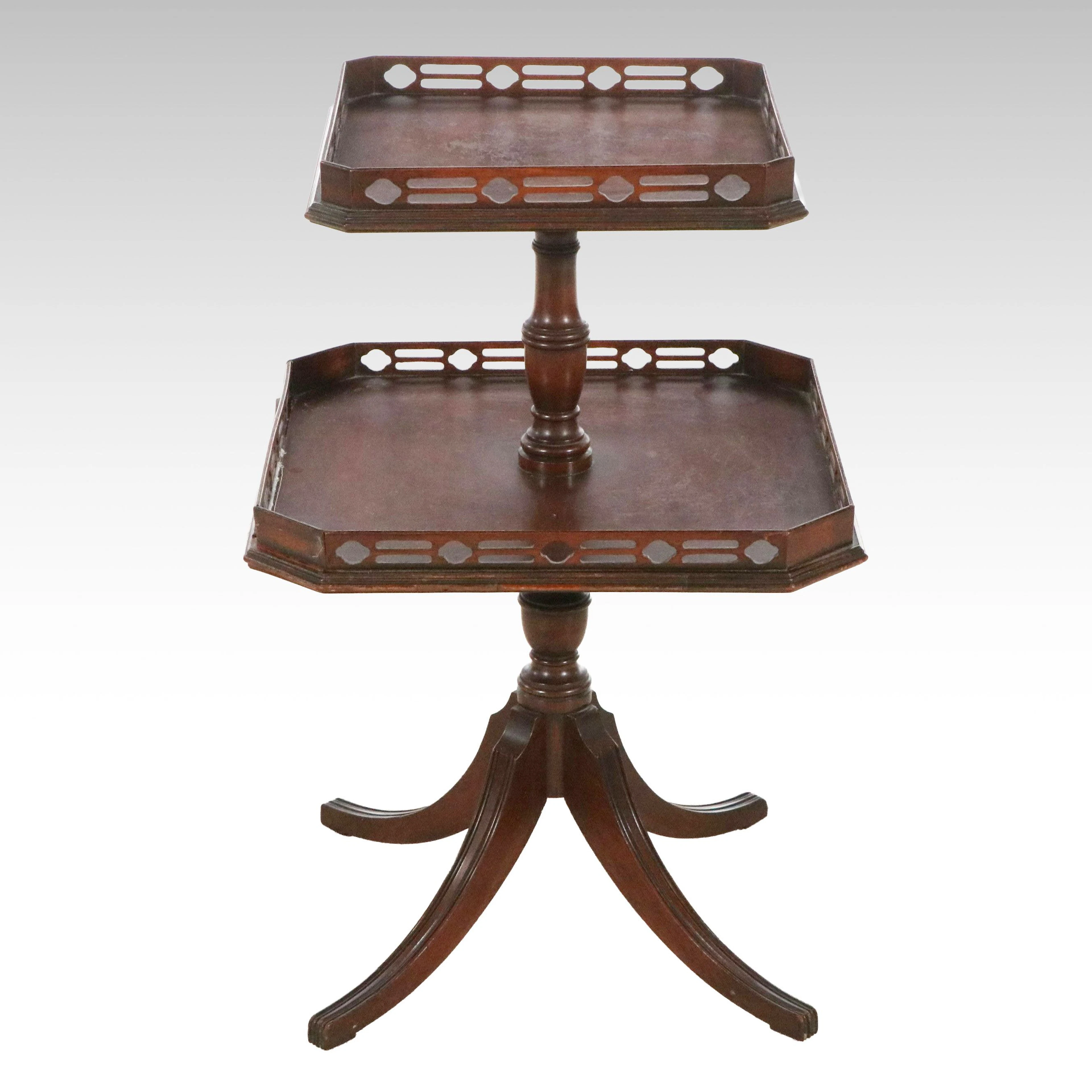 Chippendale Style Mahogany Square Dumbwaiter with Pierced Gallery Rails
