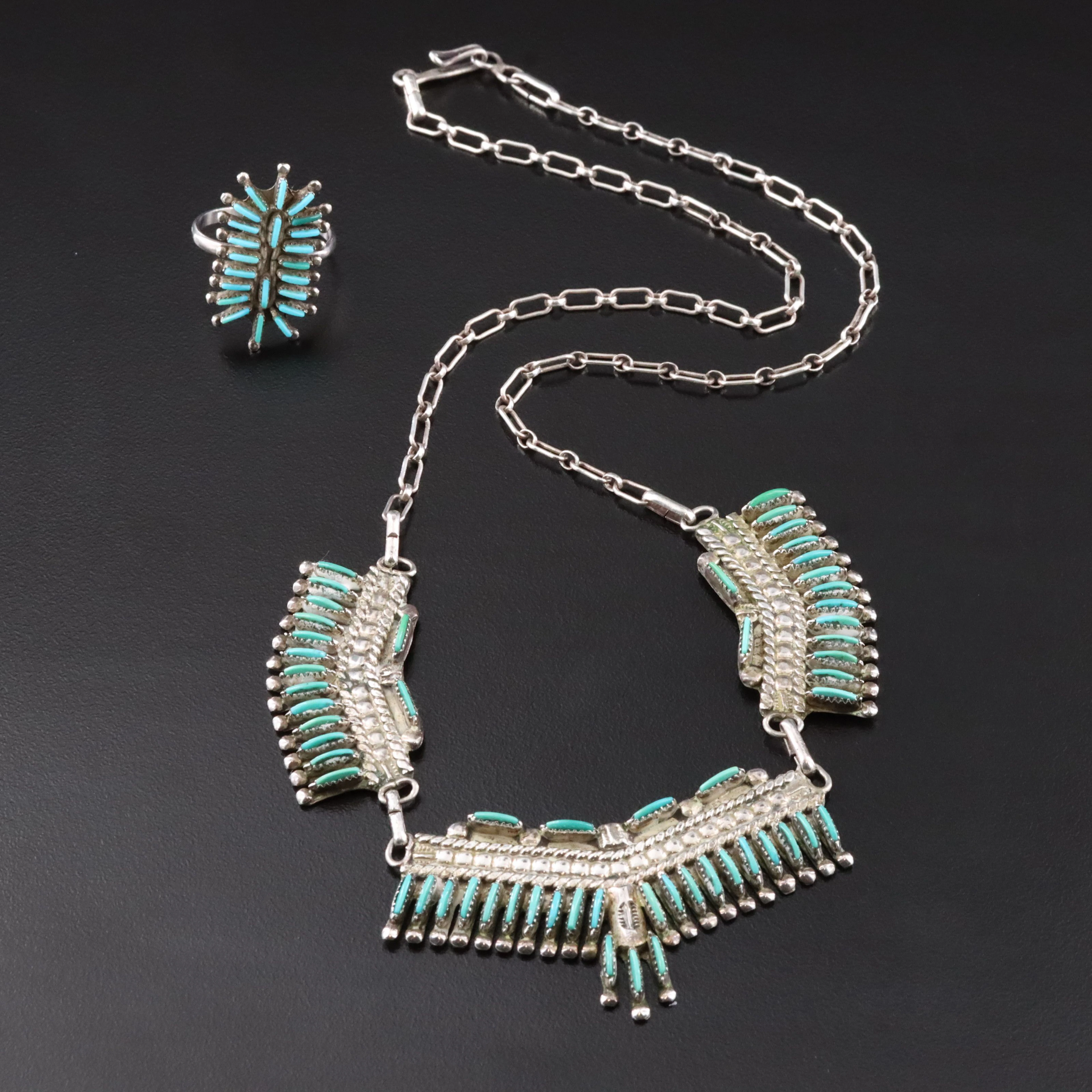 Shirley Bellson Zuni Featured in Sterling Turquoise Needle Point Jewelry
