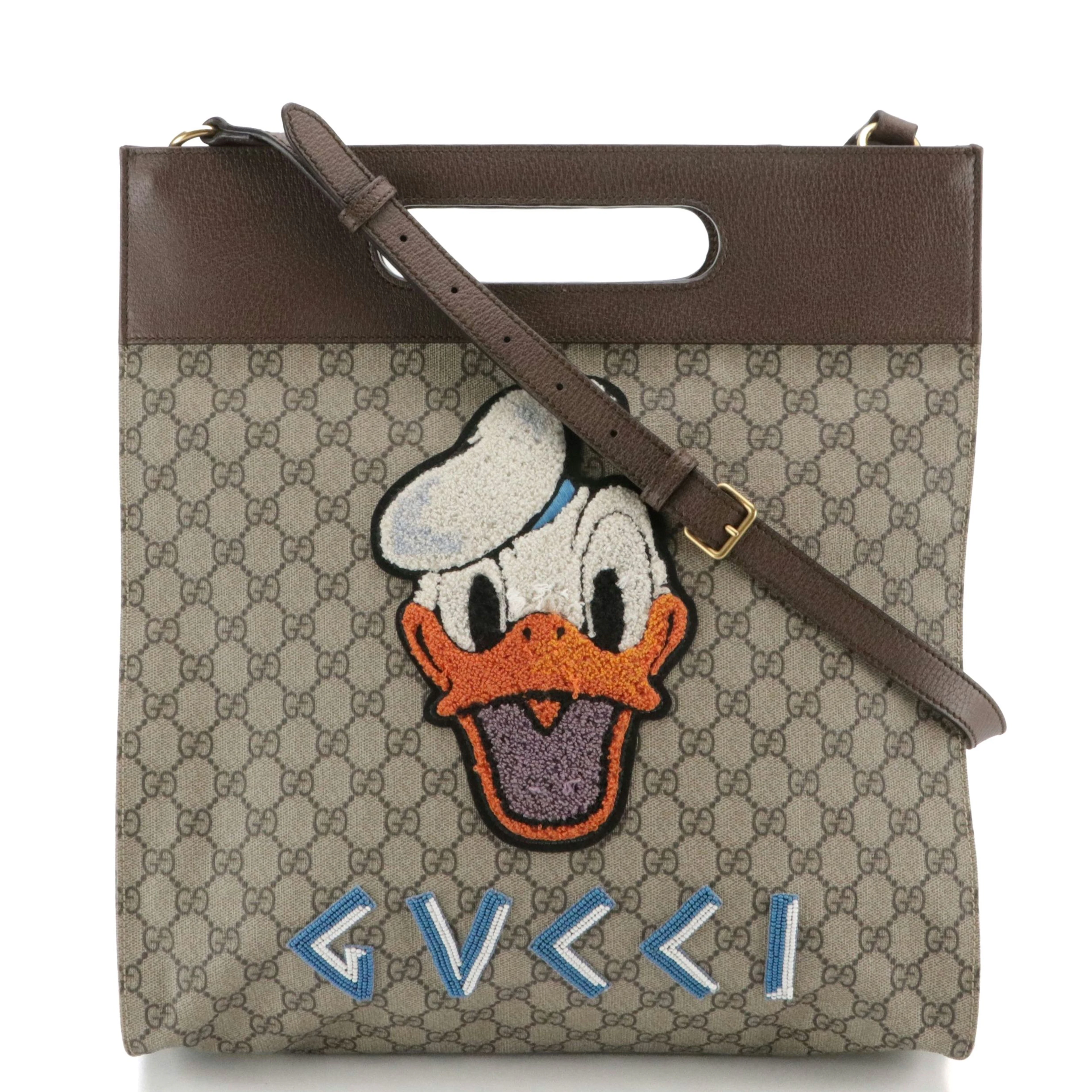 Gucci x Disney Donald Duck Patch Two-Way Tote in GG Canvas & Cinghiale Leather