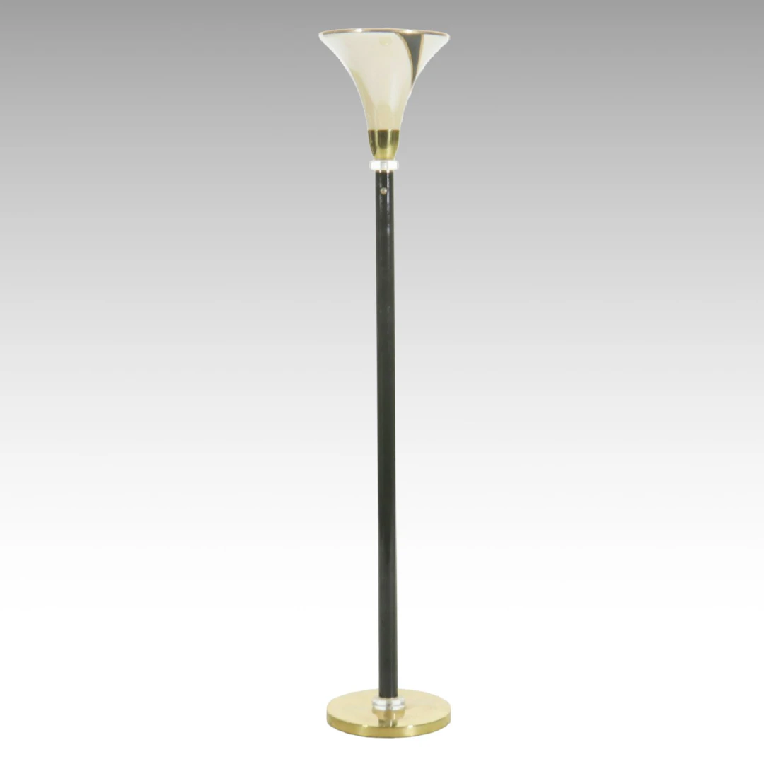Art Deco Metal and Glass Torchiere Floor Lamp, Late 20th Century