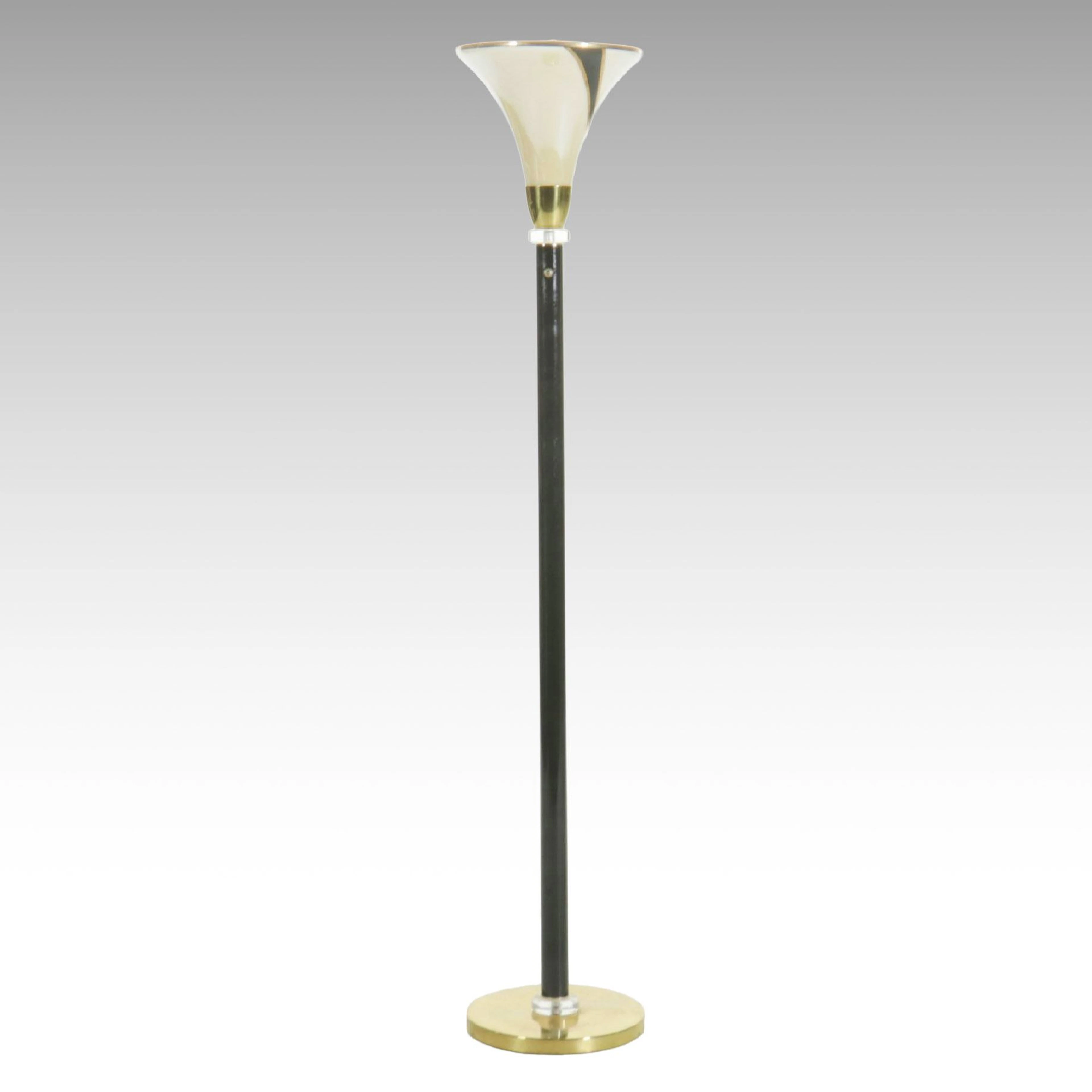 Art Deco Metal and Glass Torchiere Floor Lamp, Late 20th Century