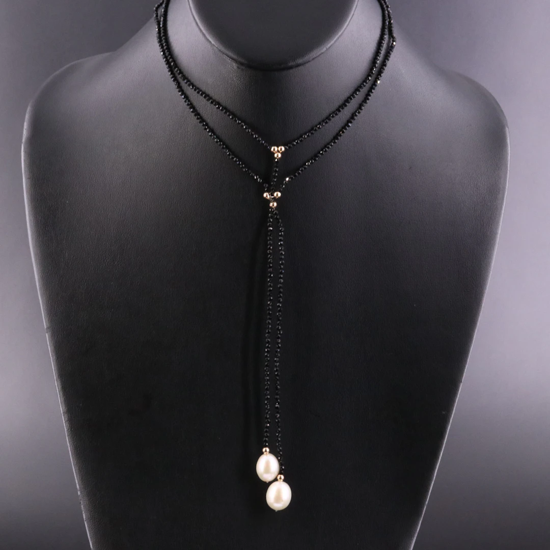 Pearl and Spinel Necklace with 14K Clasp and Bead Accents