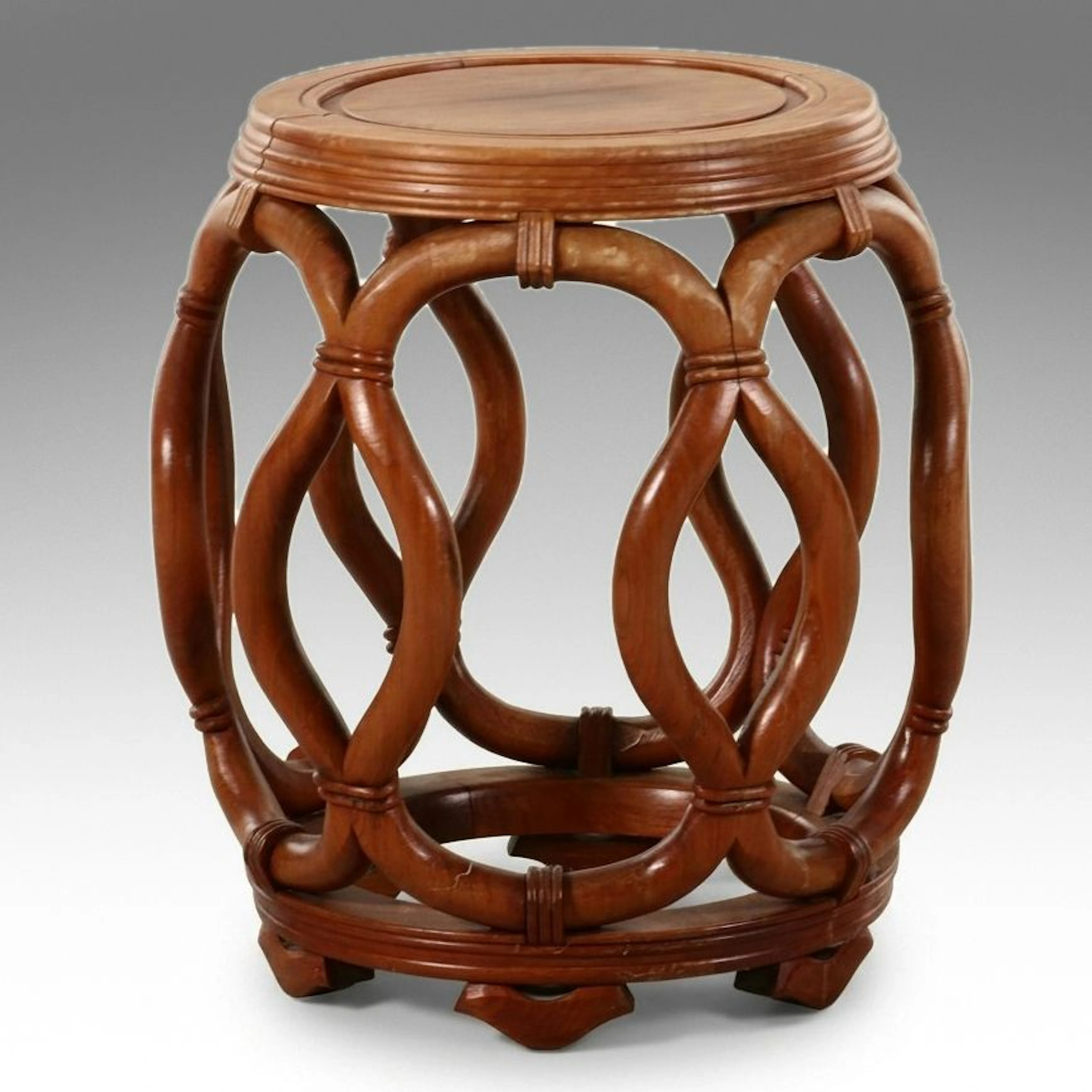 Vintage Bentwood Rattan "Intertwined" Drum Stool or Side Table