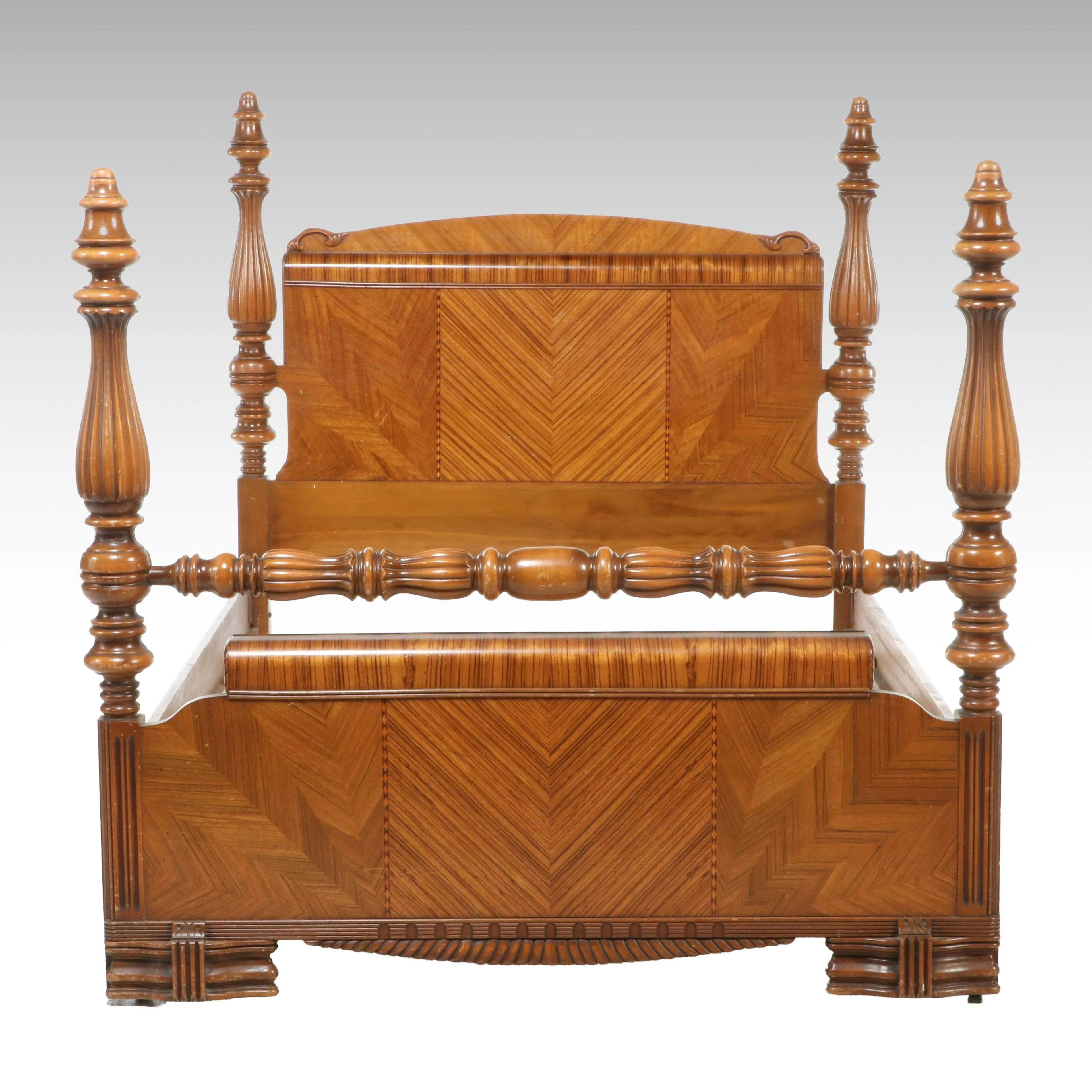 Art Deco Style Mixed Veneer Four Poster Bed, Early 20th Century
