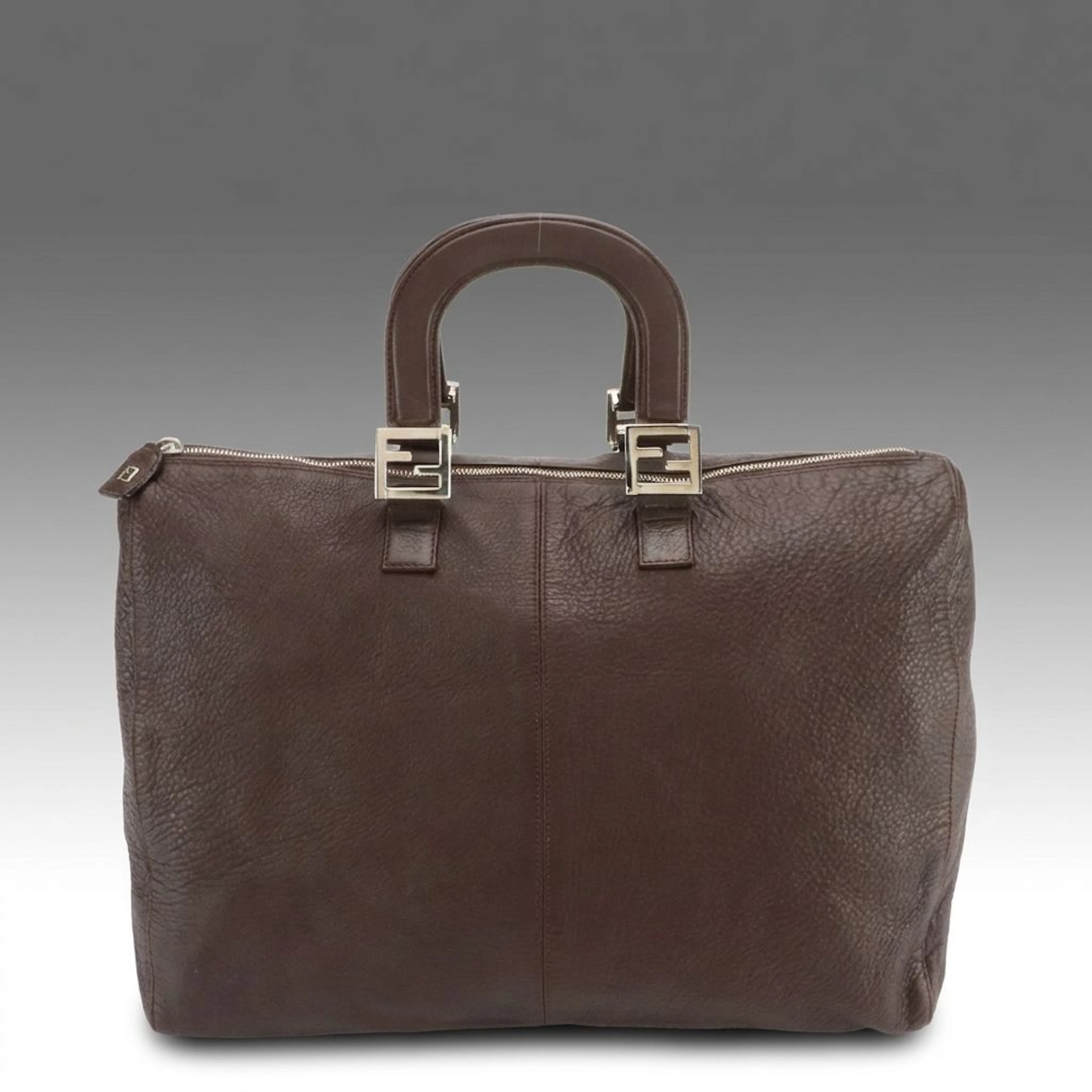 Fendi Brown Grain Leather Twins Tote Bag with FF Logo Hardware