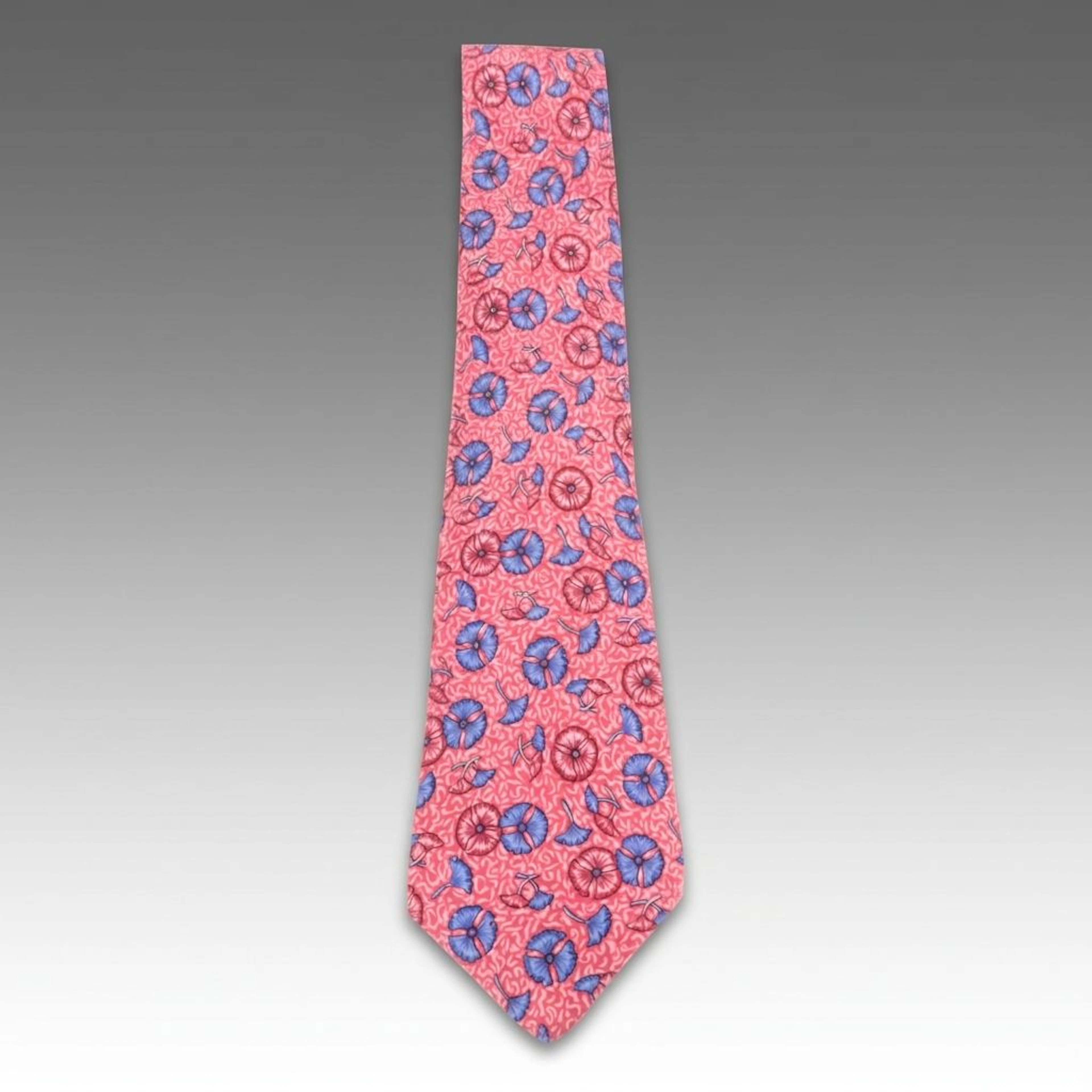 Hermès Ginkgo Flower Pattern Necktie in Silk Twill