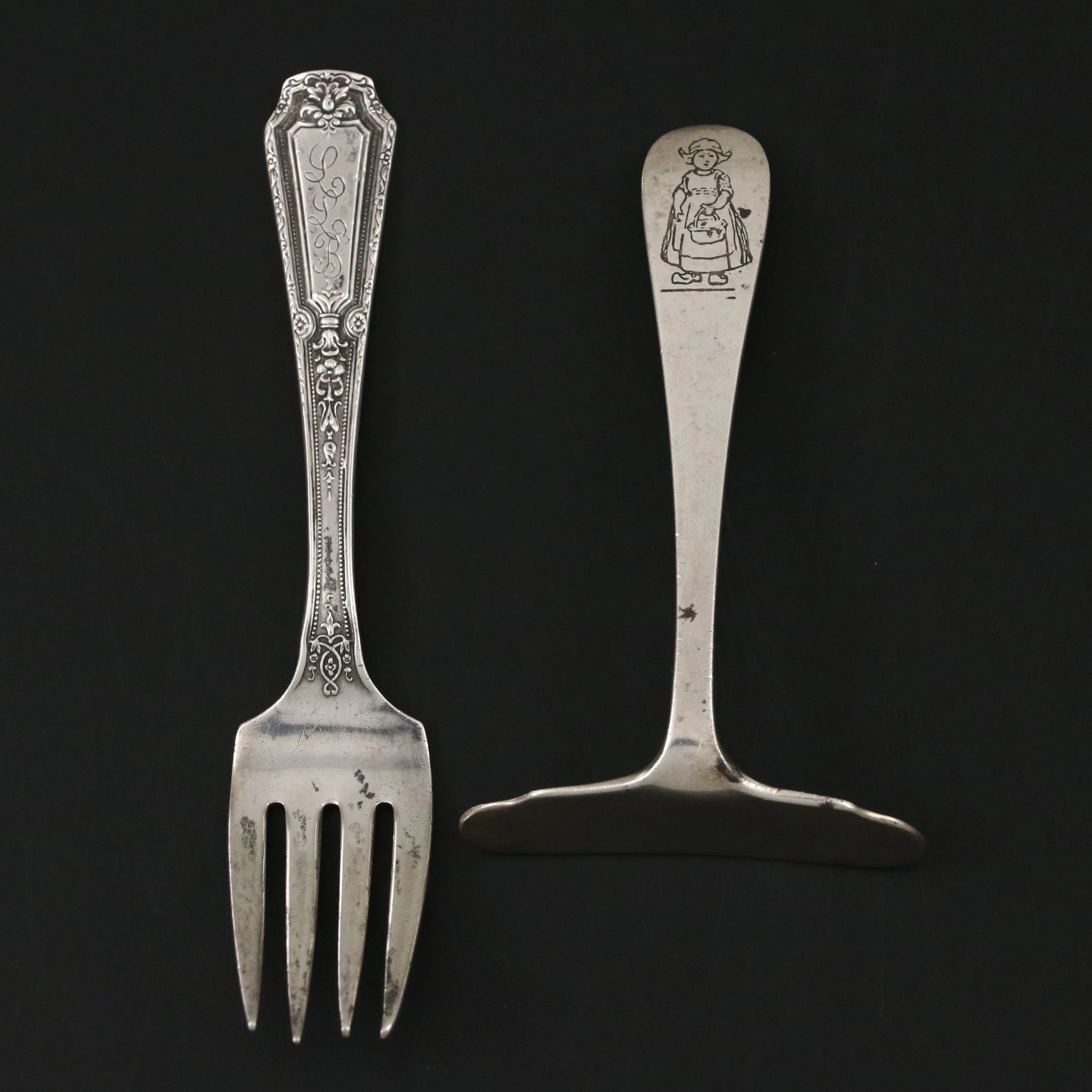 Gorham Sterling Silver Baby Food Pusher with Towle Baby Fork