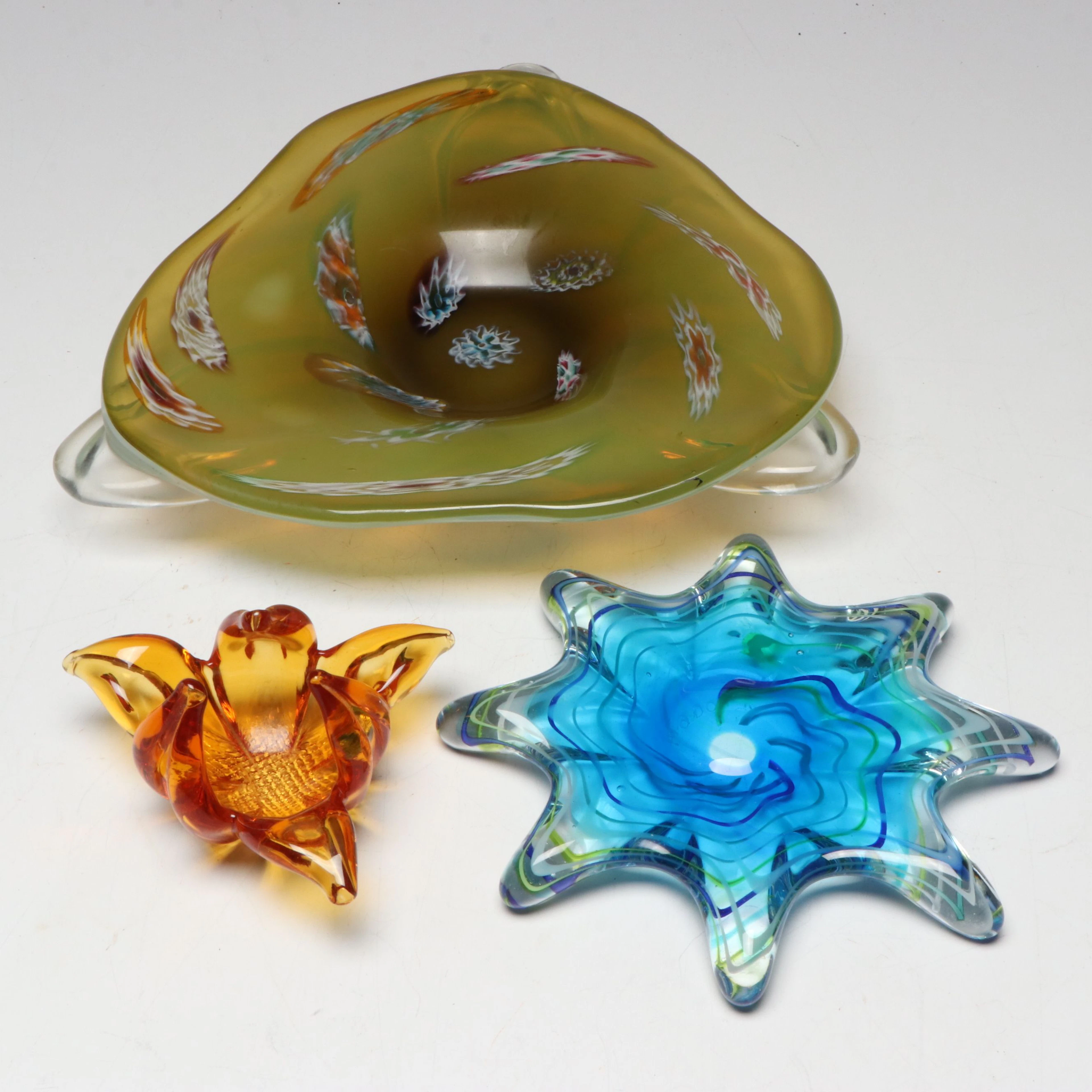 Opalescent Millefiori Glass Bowl with More Art Glass Table Accessories
