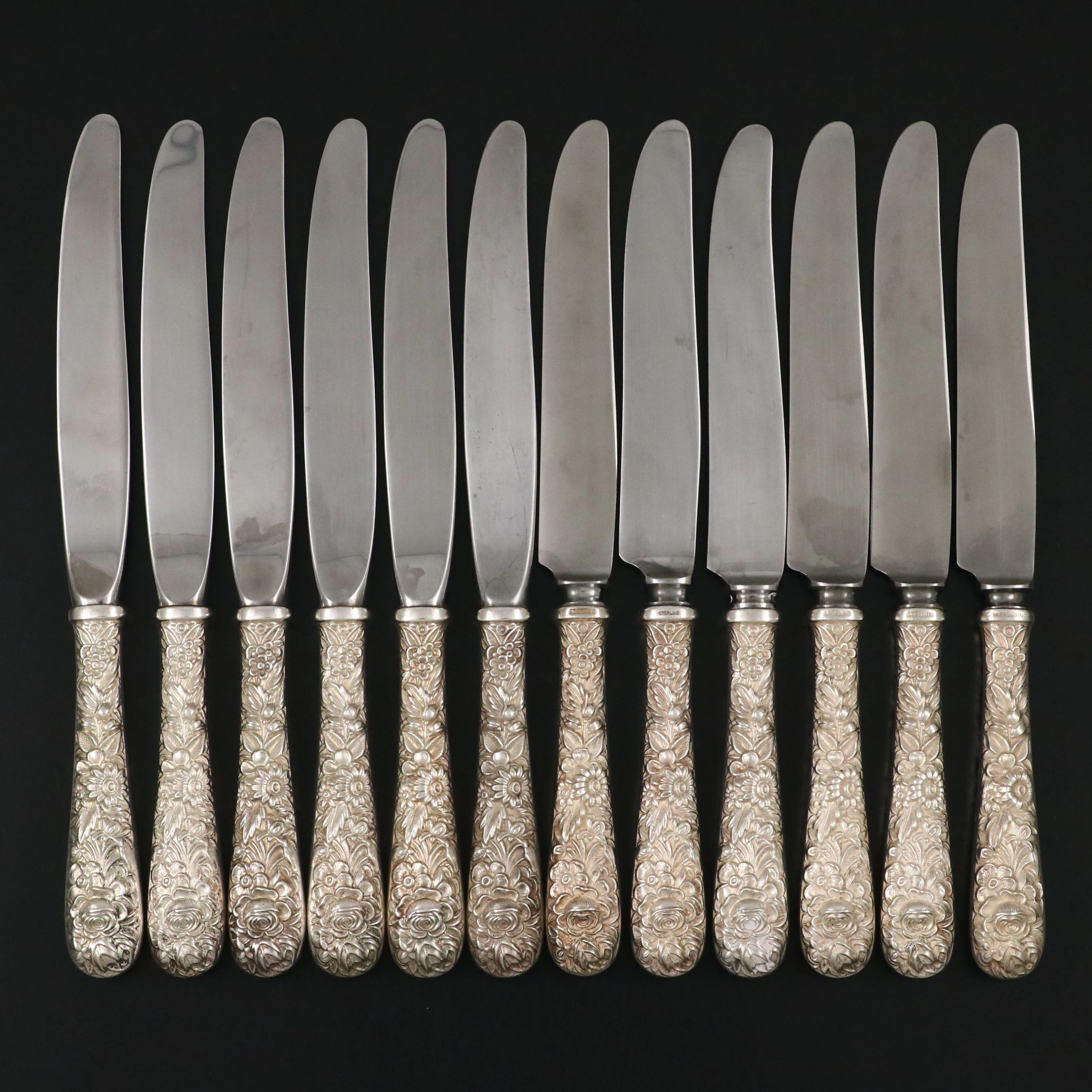 Kirk Stieff "Repoussé" Sterling Silver Handled Modern Hollow Knives