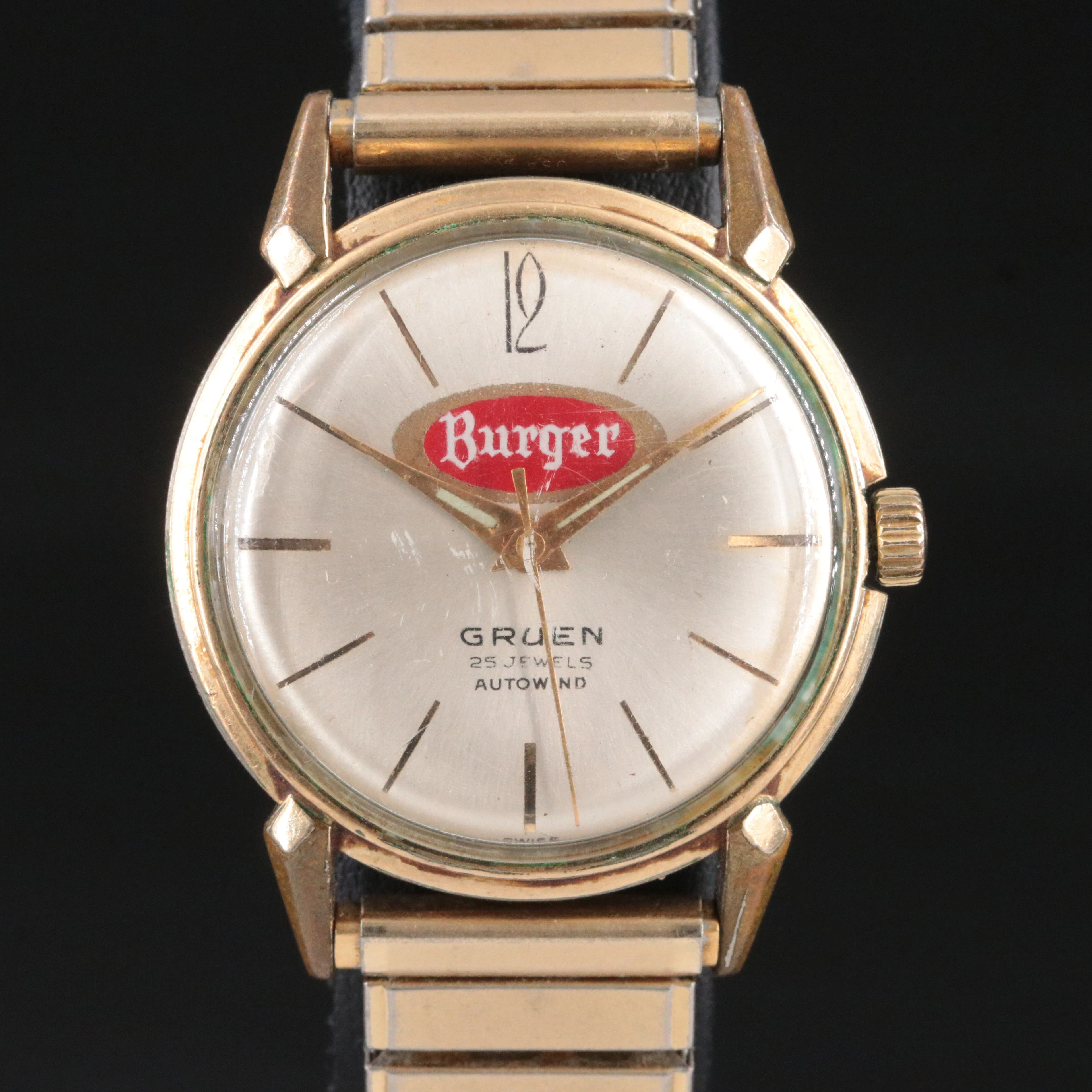 Gruen Gold-Tone Auto Wind Burger Logo Award Watch