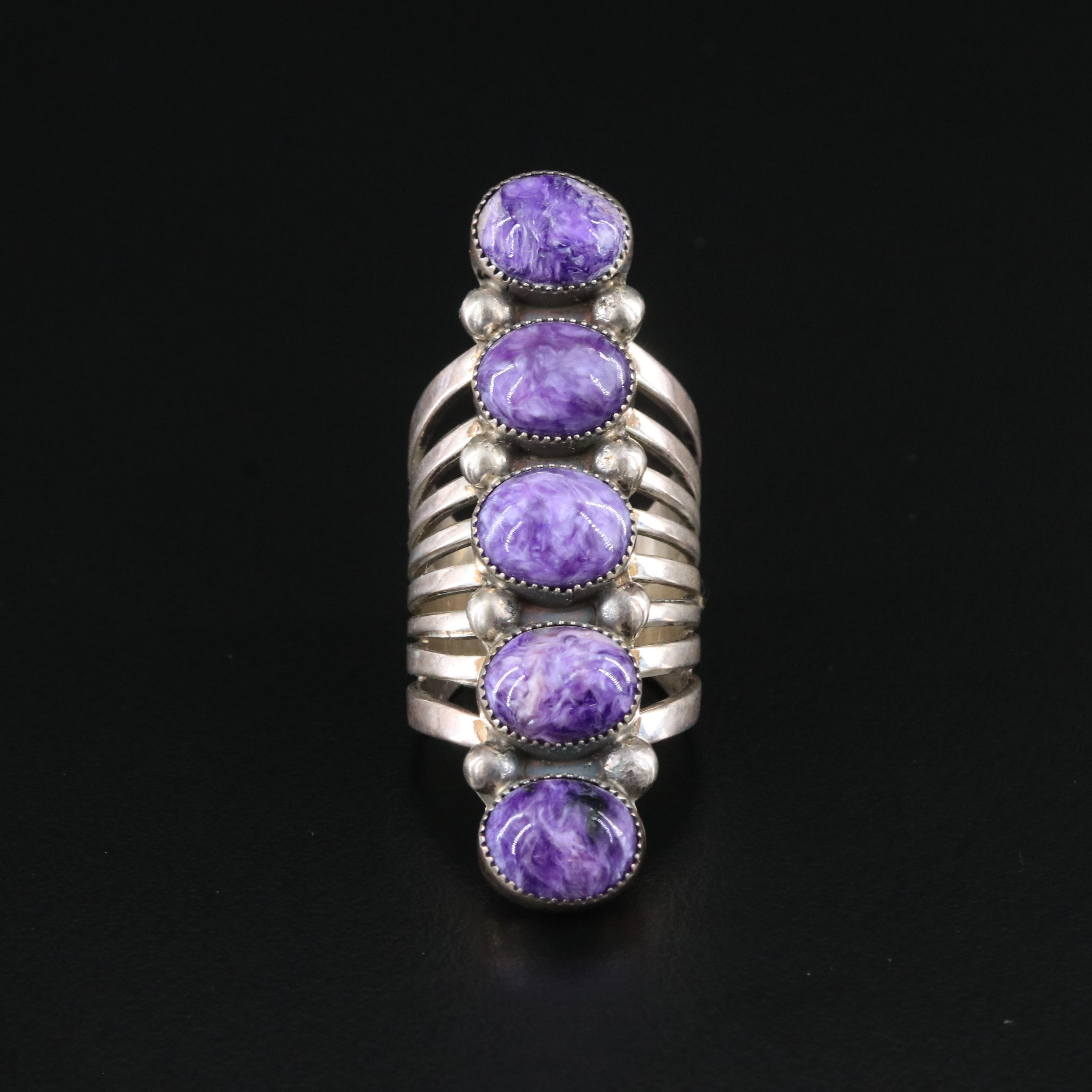 Southwestern Sterling Charoite Ring Running Bear Shop