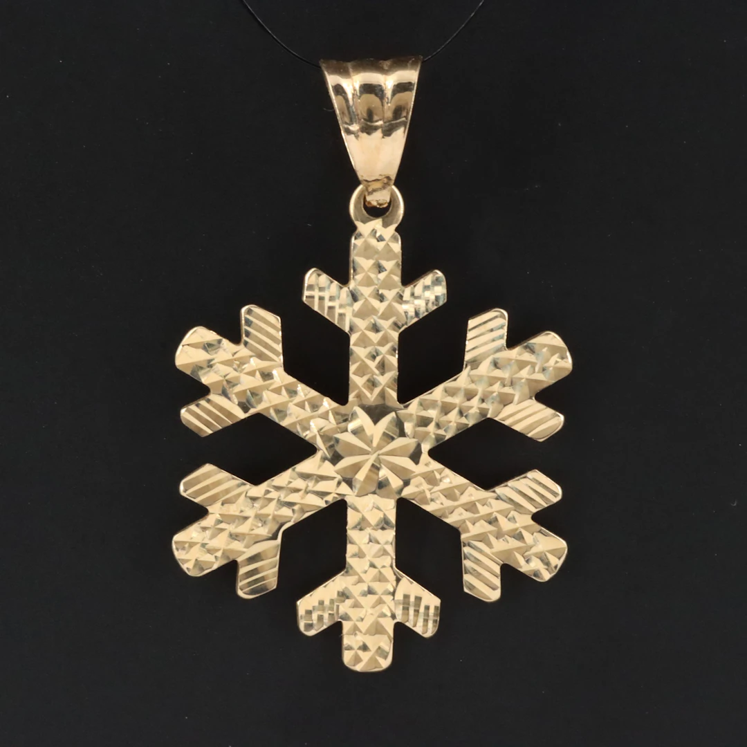 14K Diamond-Cut Style Snowflake Pendant