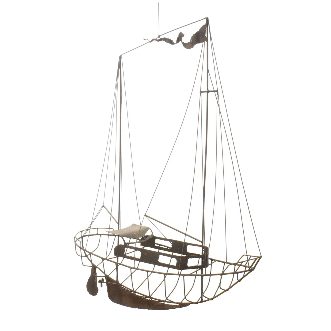 Wrought Metal Hanging Sailboat Sculpture