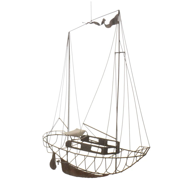 Wrought Metal Hanging Sailboat Sculpture