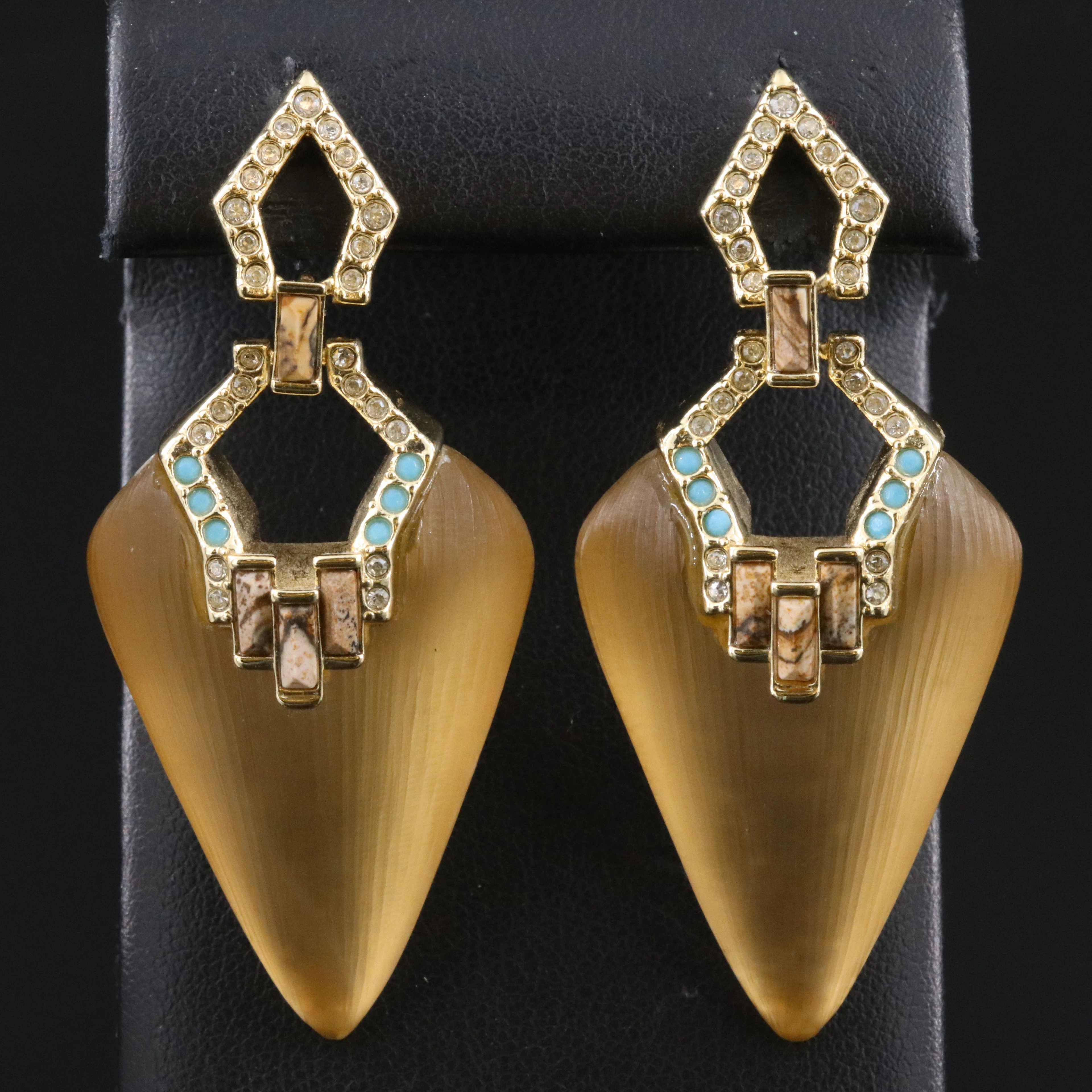 Alexis Bittar Lucite, Jasper and Rhinestone Earrings