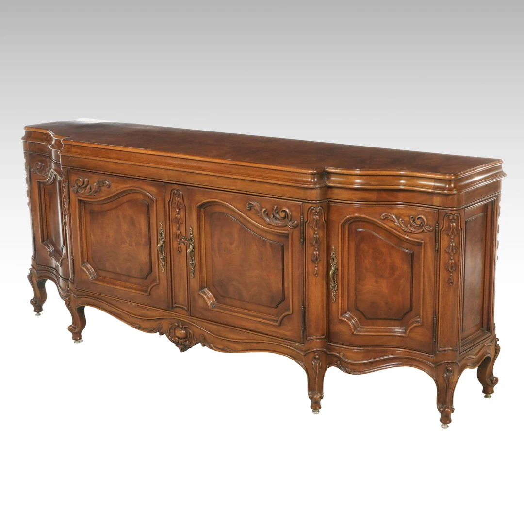 Karges French Provincial Style Carved Walnut Credenza, Late 20th Century
