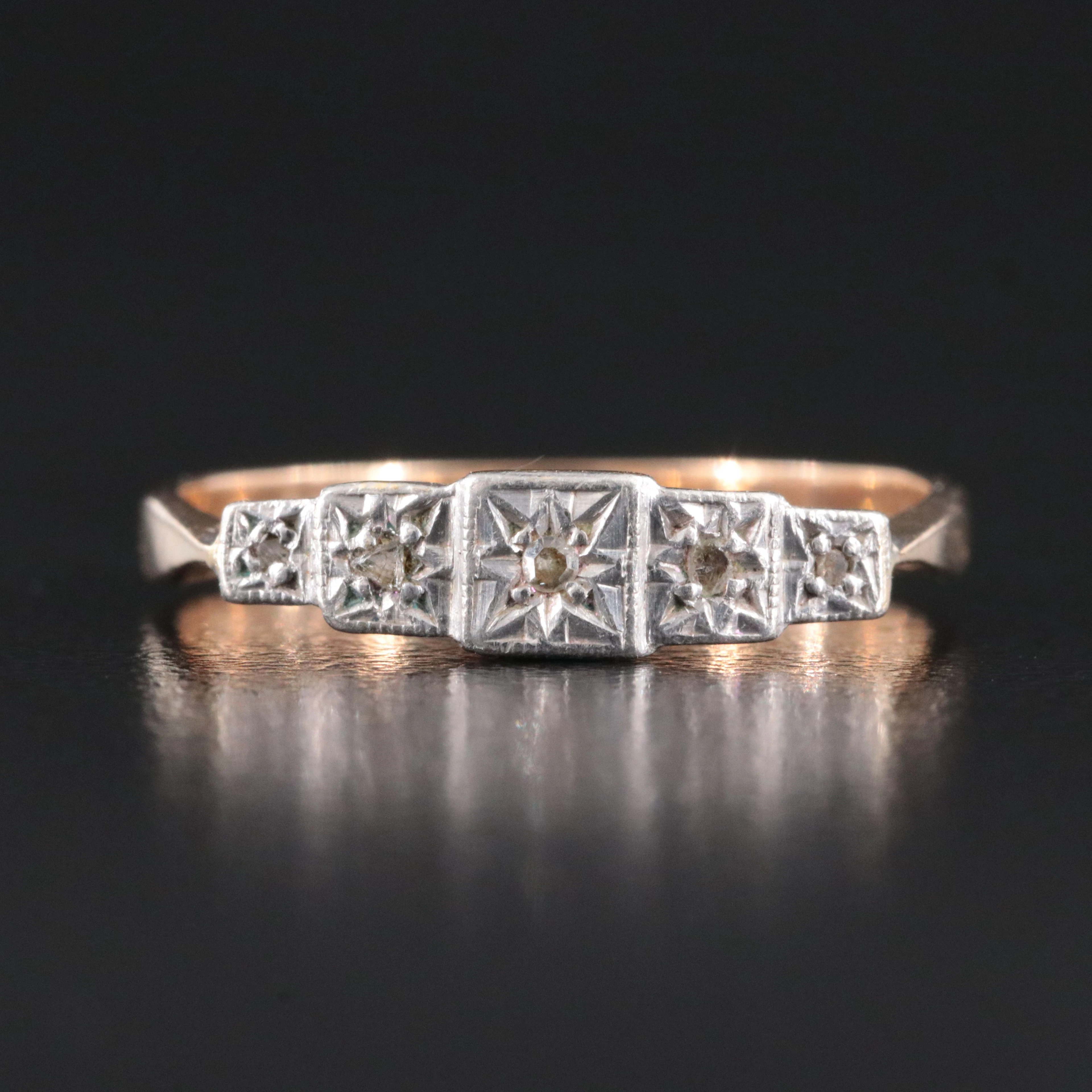Antique 9K Diamond Ring with Platinum Trim