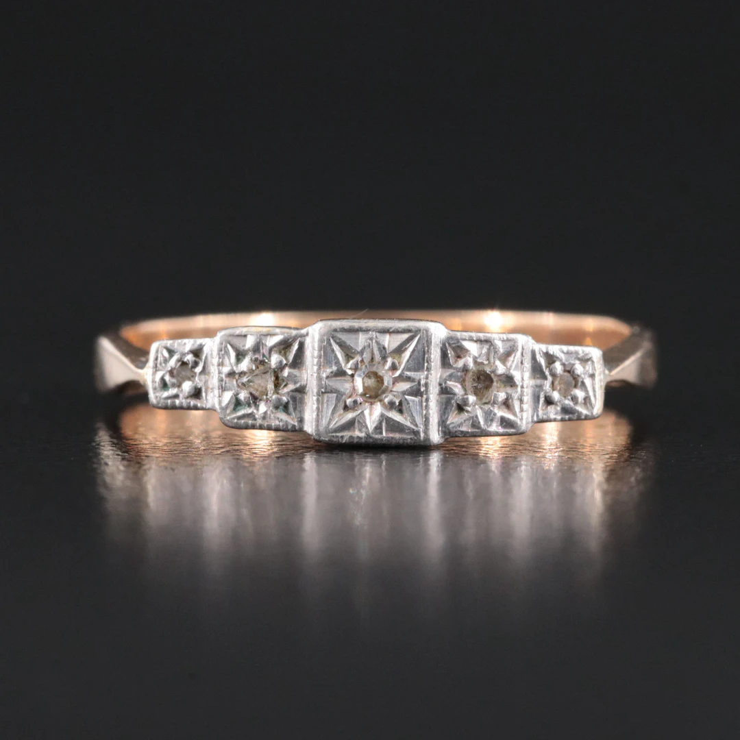 Antique 9K Diamond Ring with Platinum Trim