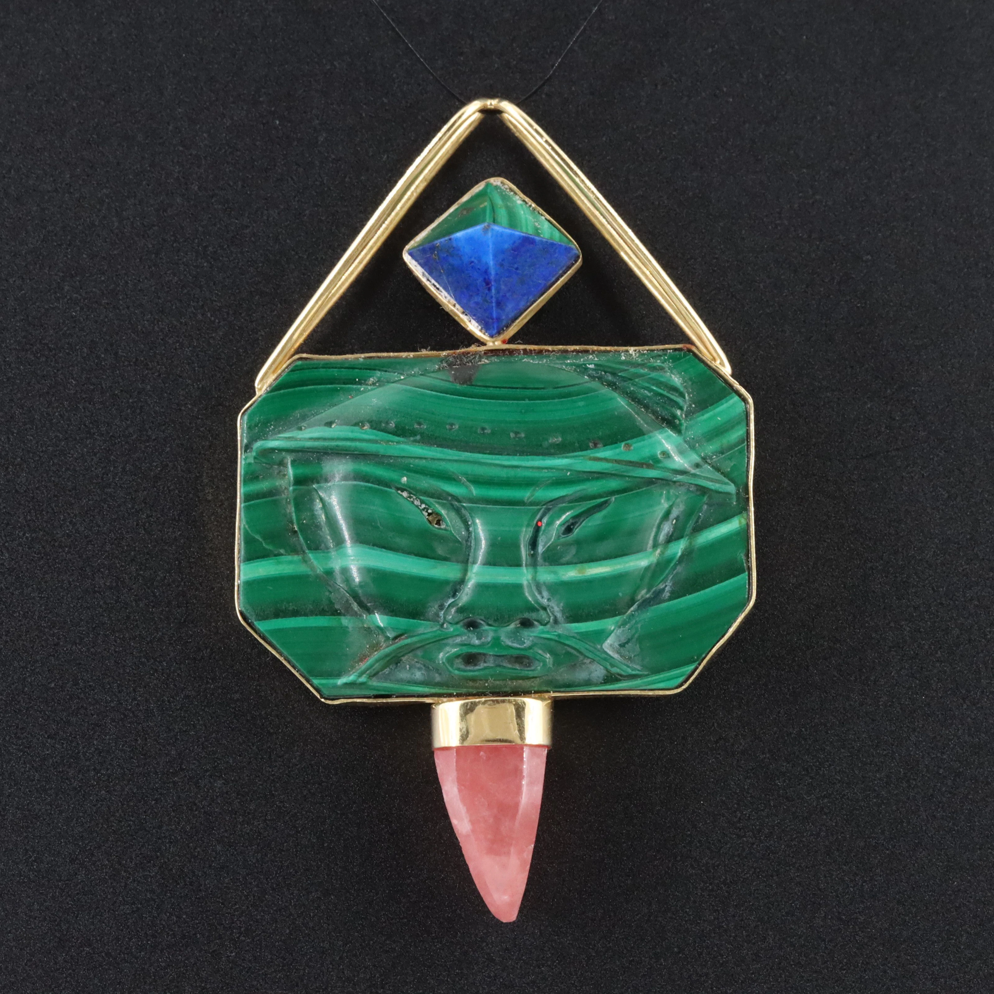 18K Malachite, Lapis Lazuli and Rhodochrosite Pendant