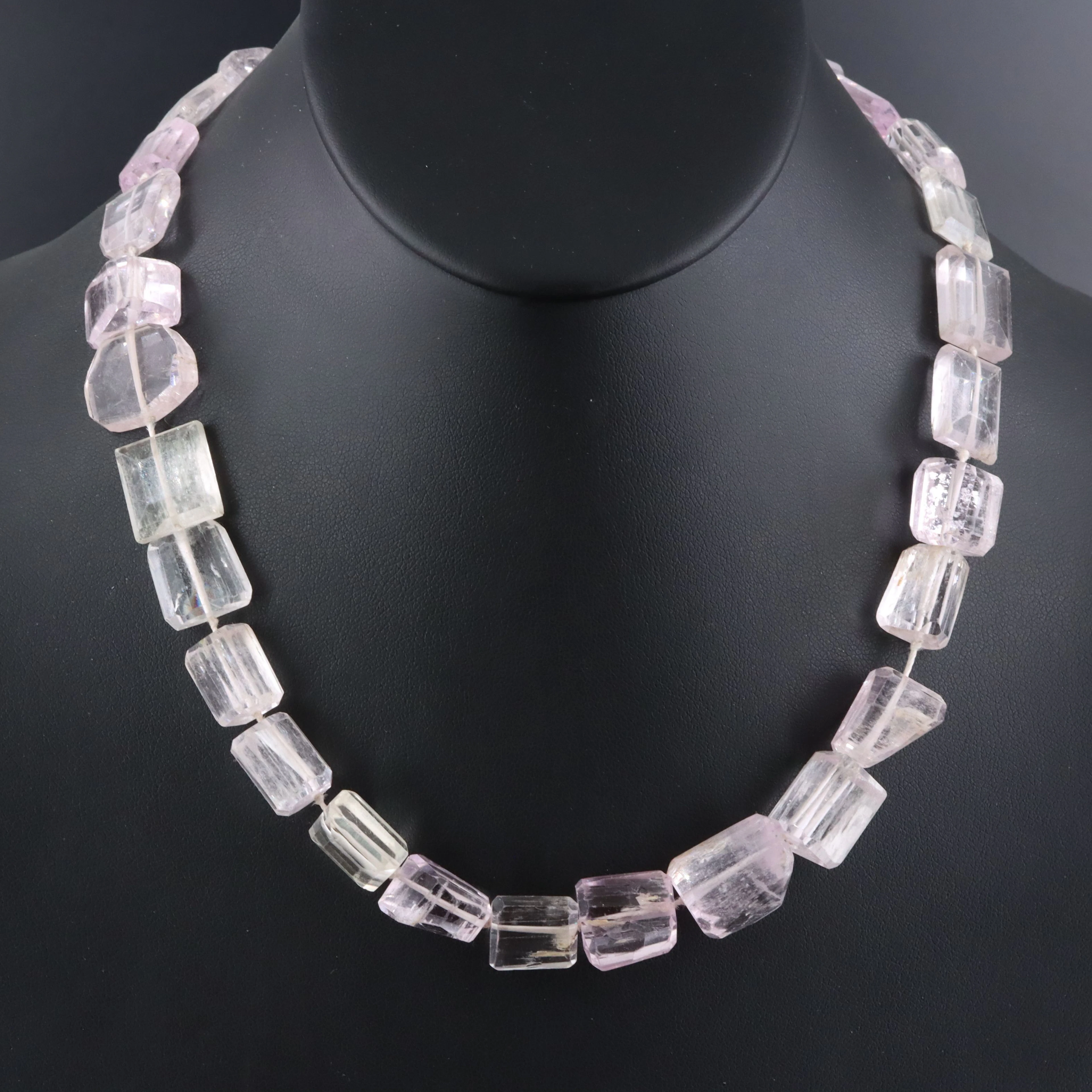 14K Kunzite & Hiddenite Necklace with Diamond Clasp Attributed to