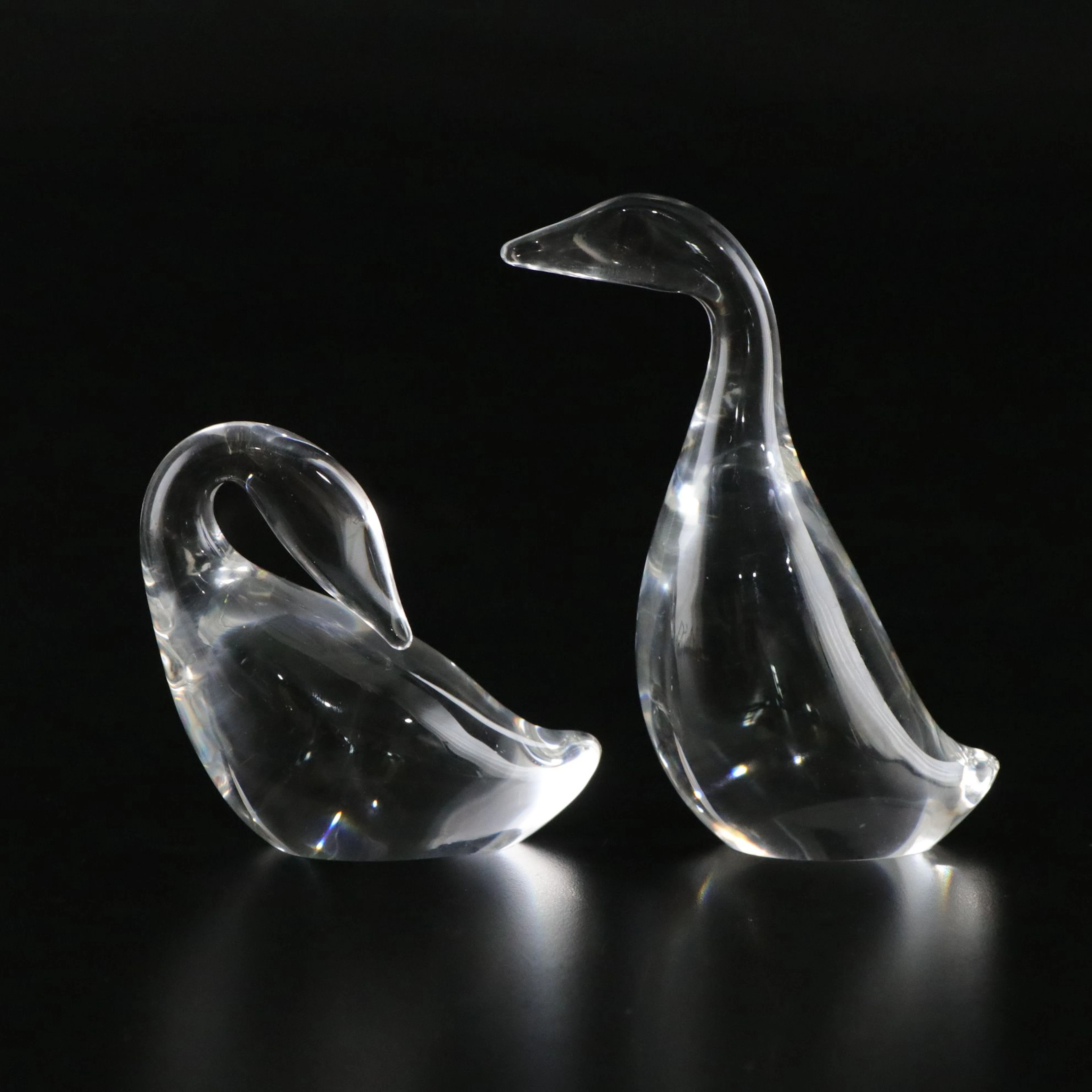 Steuben Art Glass "Preening Goose and Gander" Figurines, Late 20th Century