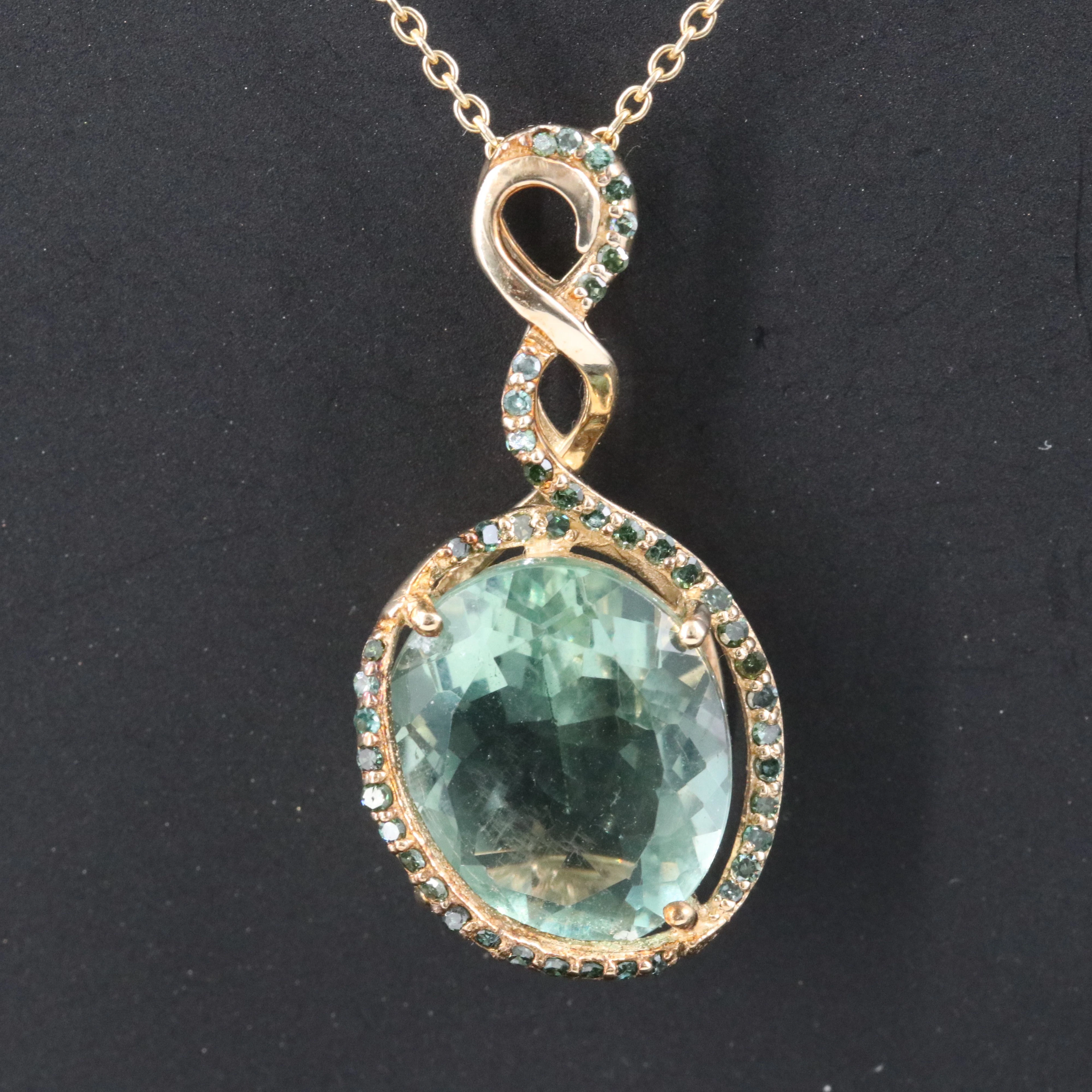 10K 8.95 CT Fluorite and Diamond Pendant Necklace