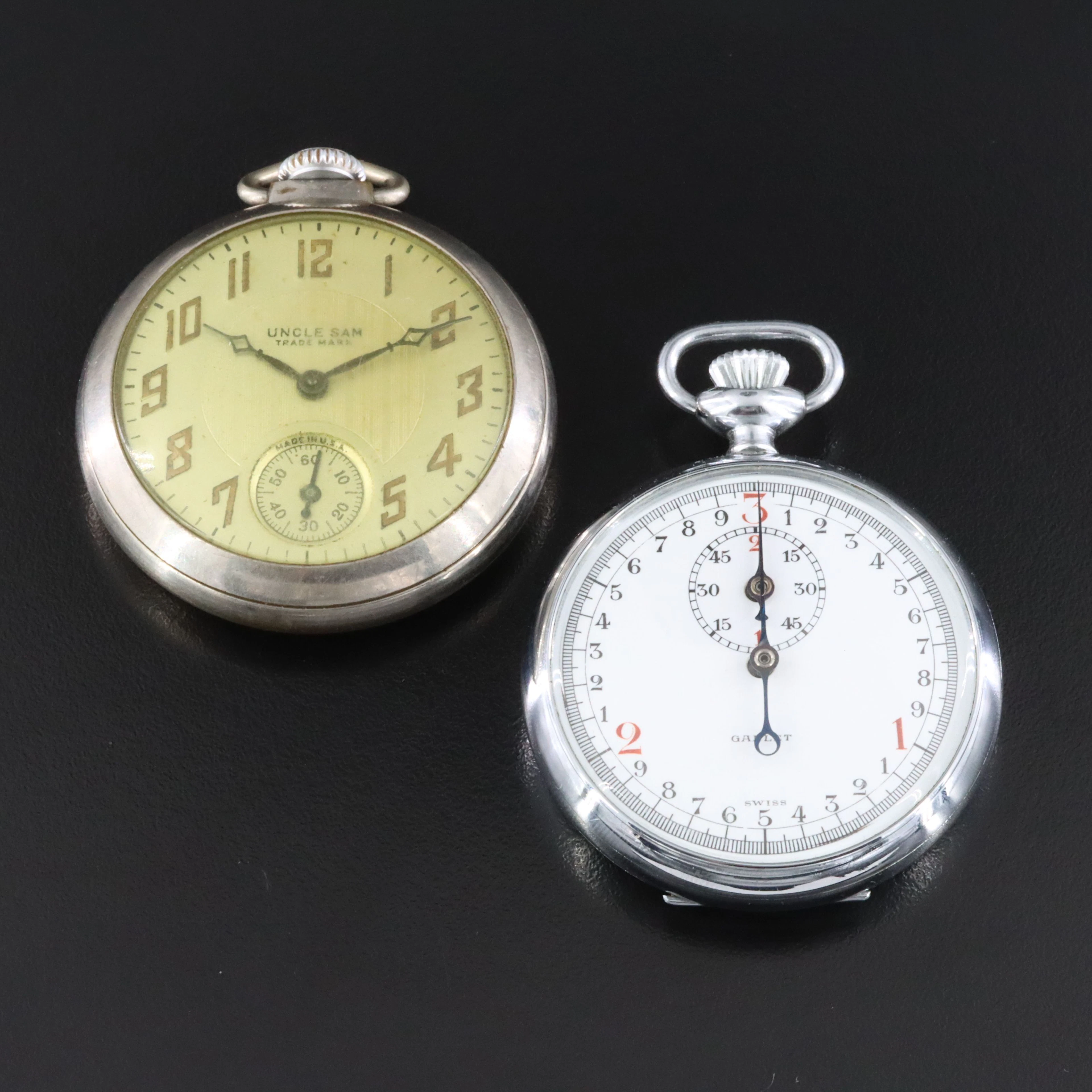 Gallet Jules Racine 3 Second Stop Watch & Uncle Sam Pocket Watch