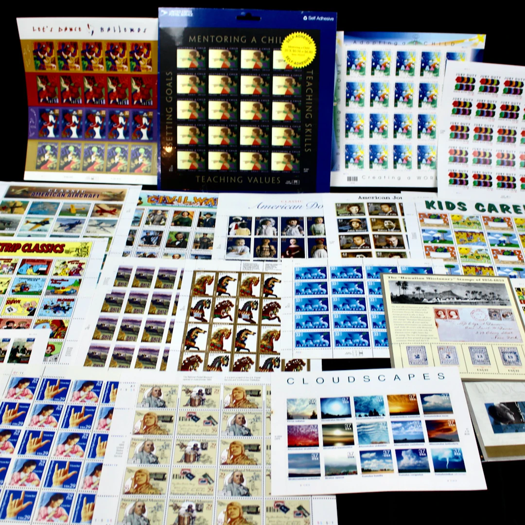 Twenty Different Miniature U.S. Postage Stamp Sheets