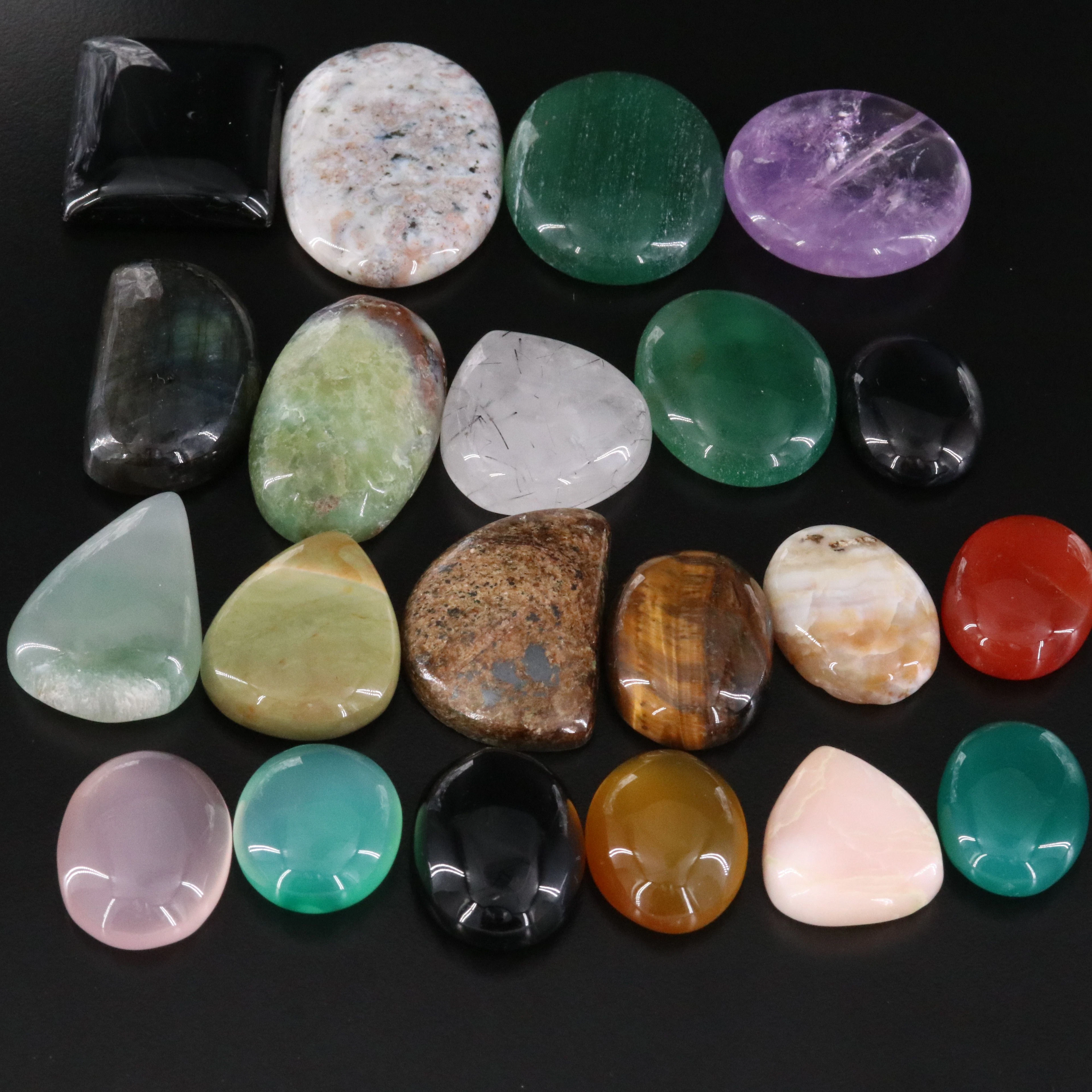 Gemstone Lot Including Labradorite, Tiger's Eye and Black Onyx