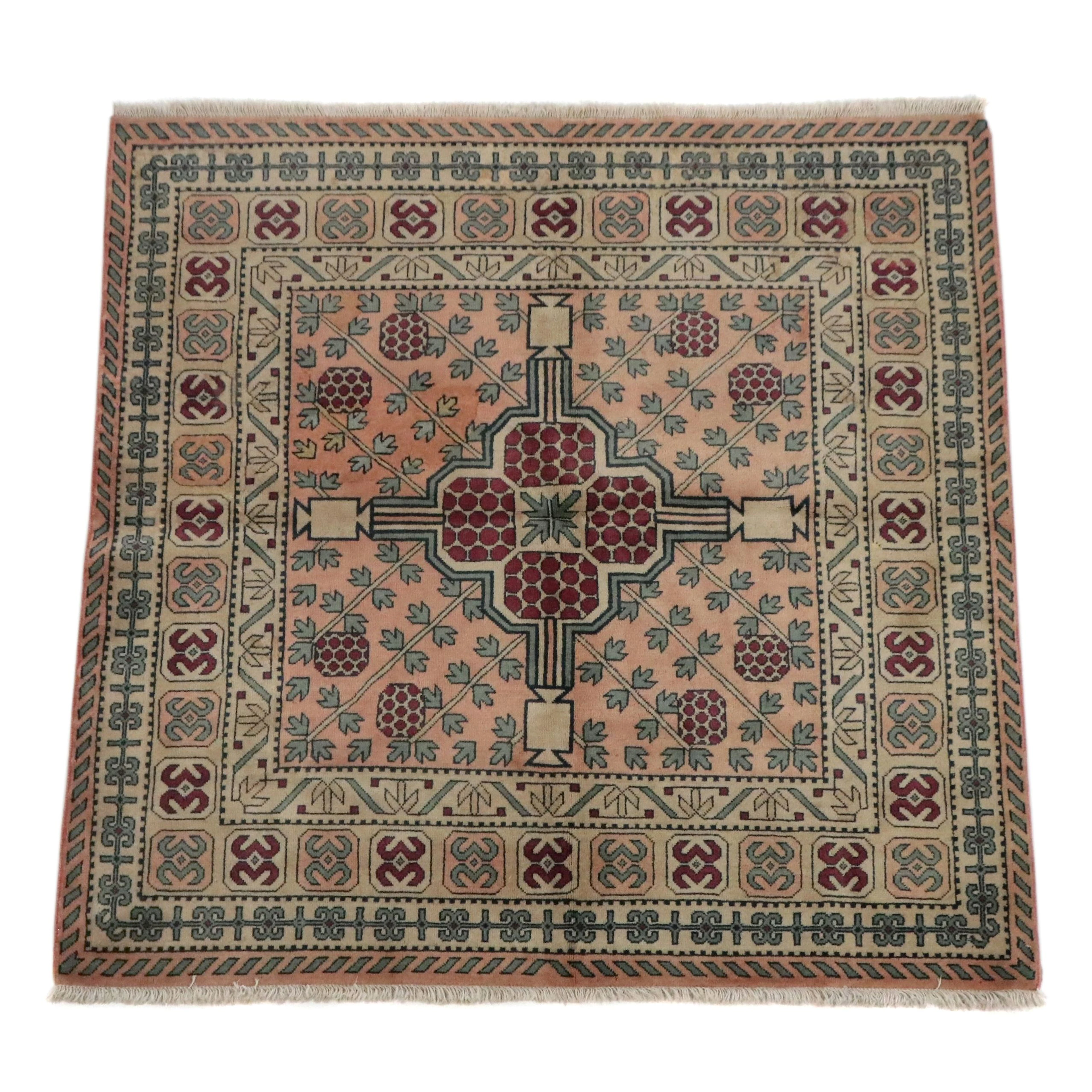 4'10 x 5' Hand-Knotted East Turkestan Khotan Area Rug