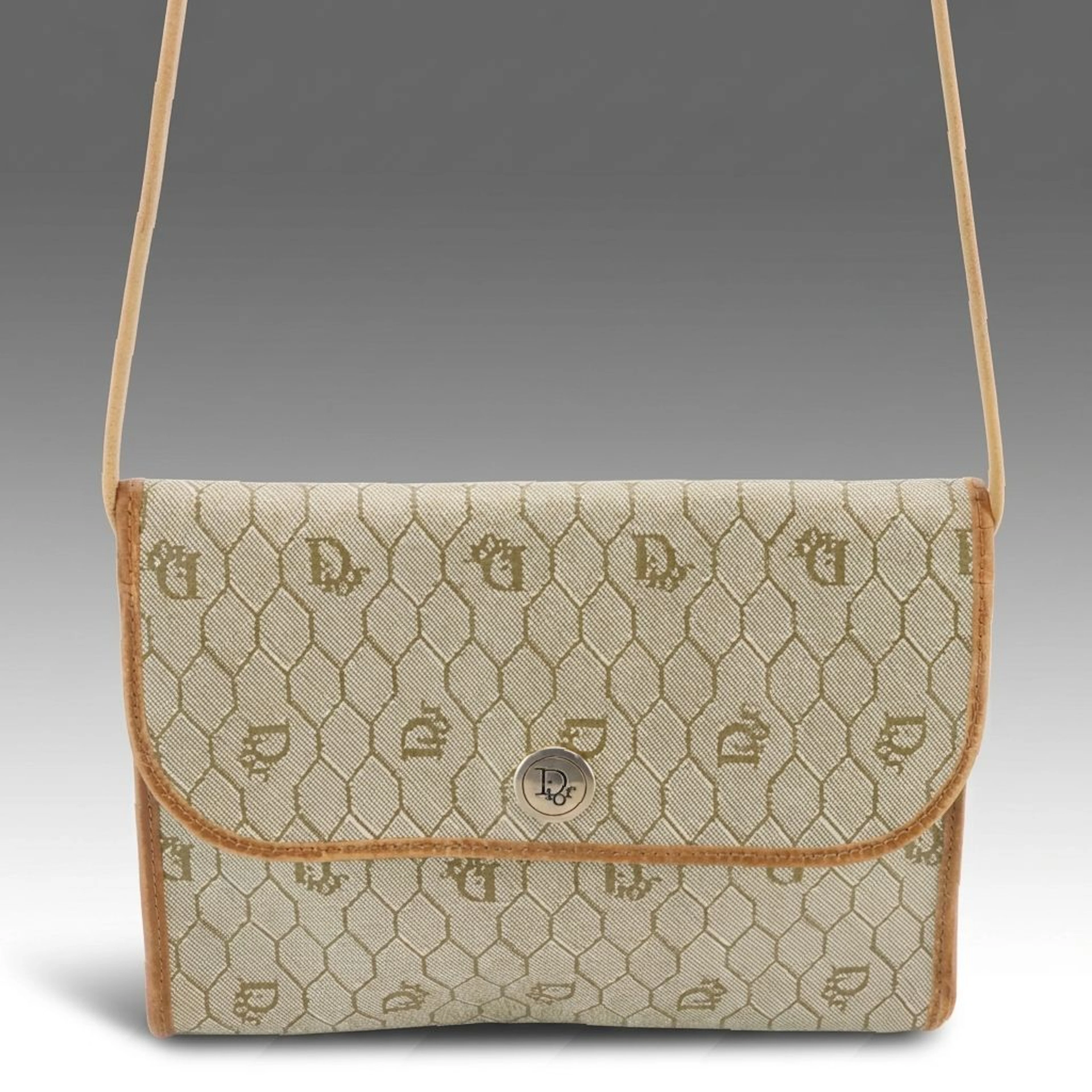 Christian Dior Small Flap Crossbody Bag in Beige Honeycomb Canvas and Leather