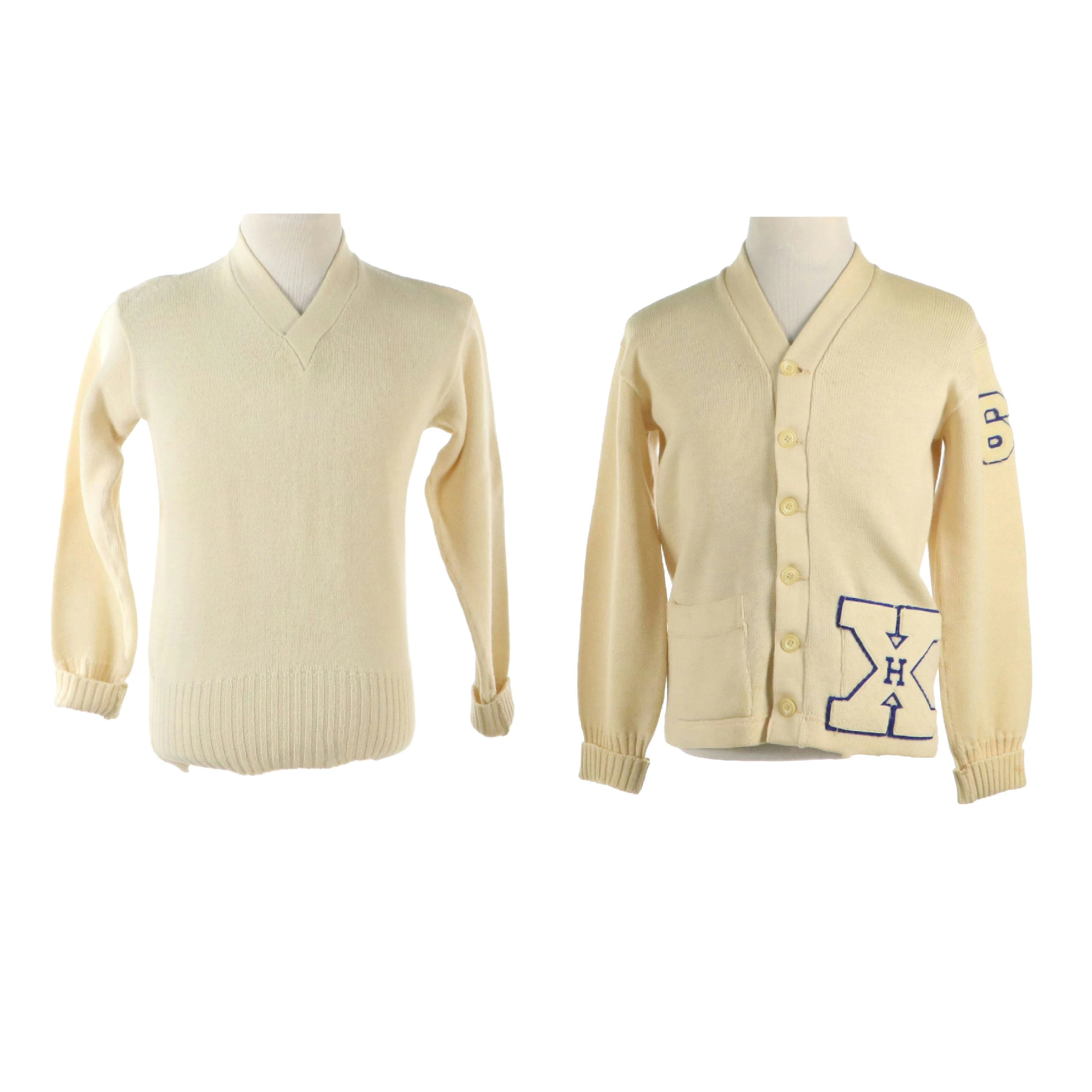 Men's Sand-Knit Letterman Cardigan and Burean Varsity Sweater, Vintage
