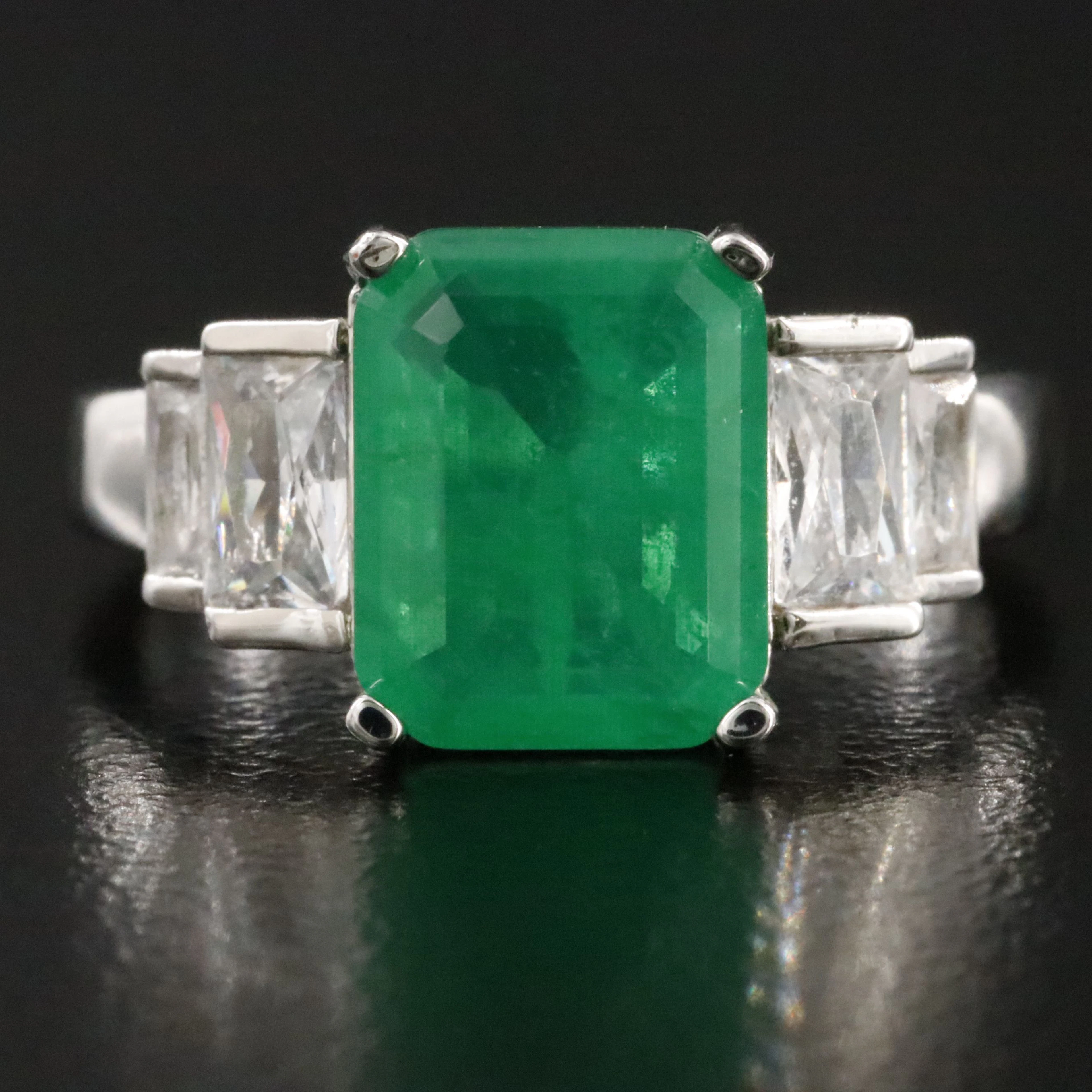 Glass Beryl Triplet and CZ Ring