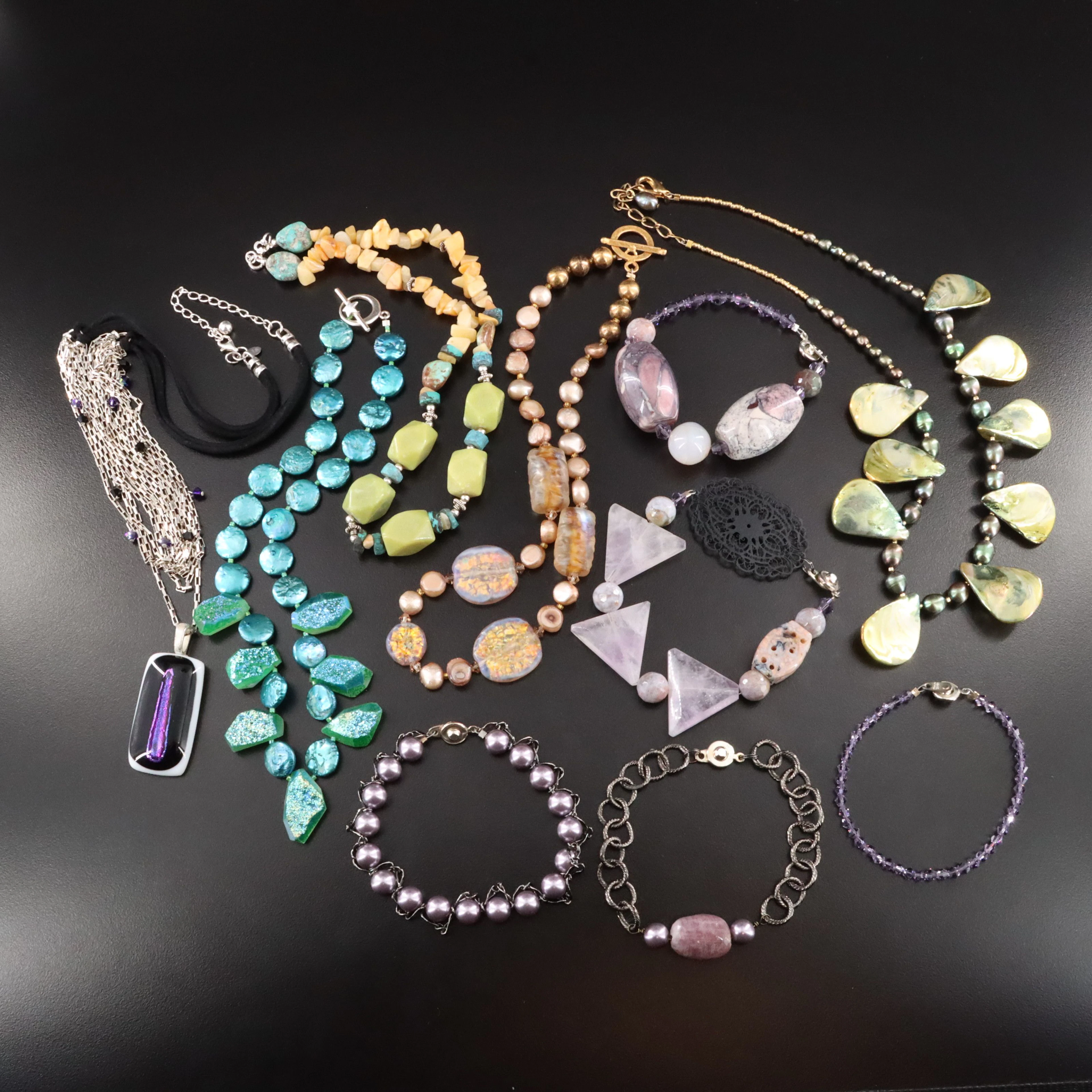 Necklaces and Bracelets with Sterling Including Pearl and Agate
