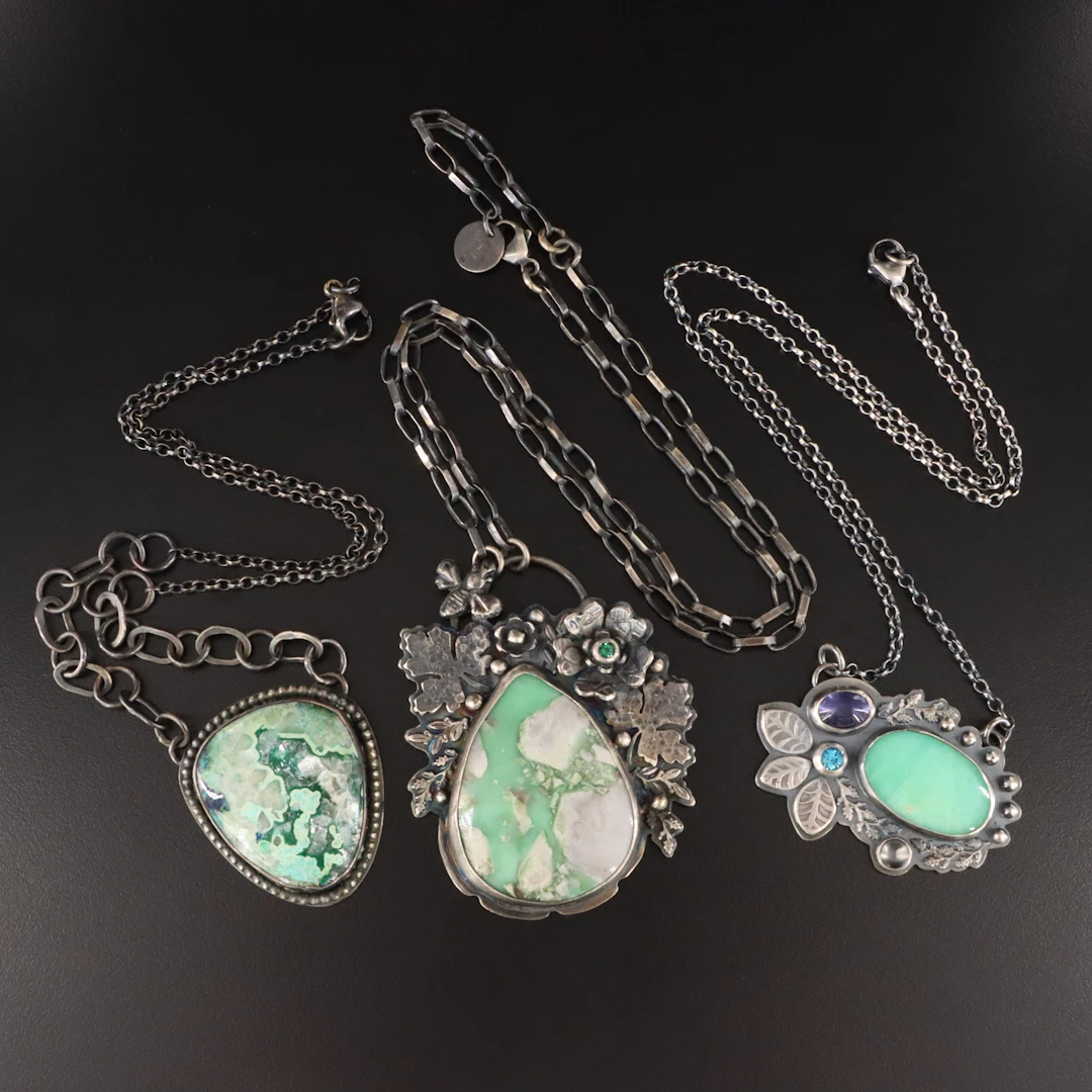 EON Designs Sterling Gemstone Necklaces Ft. Chrysocolla in Quartz and Variscite