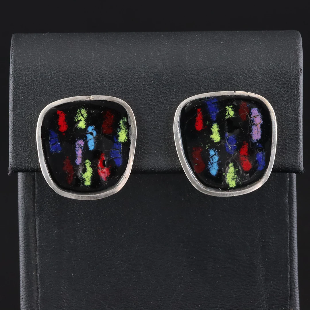 Modernist Betty Cooke Sterling Enamel Earrings